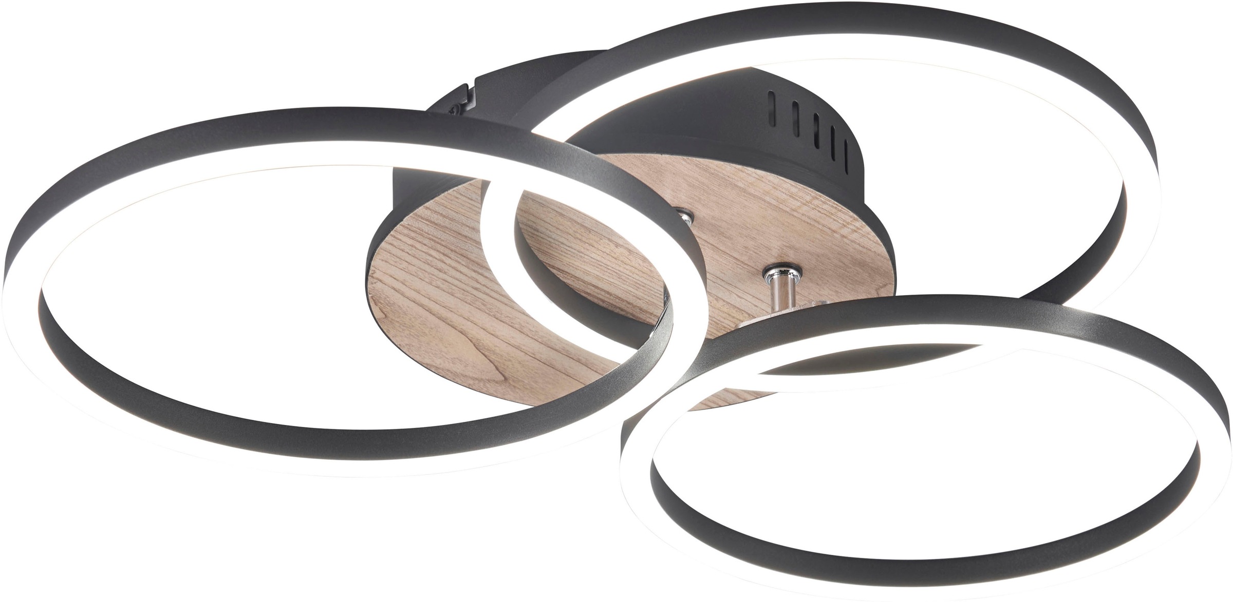 REALITY Leuchten LED Deckenleuchte »Circle«, 1 flammig, Leuchtmittel LED-Board | LED fest integriert, Deckenlampe holzfarb. mit schwenkbaren Ringen / inkl. Fernbedienung