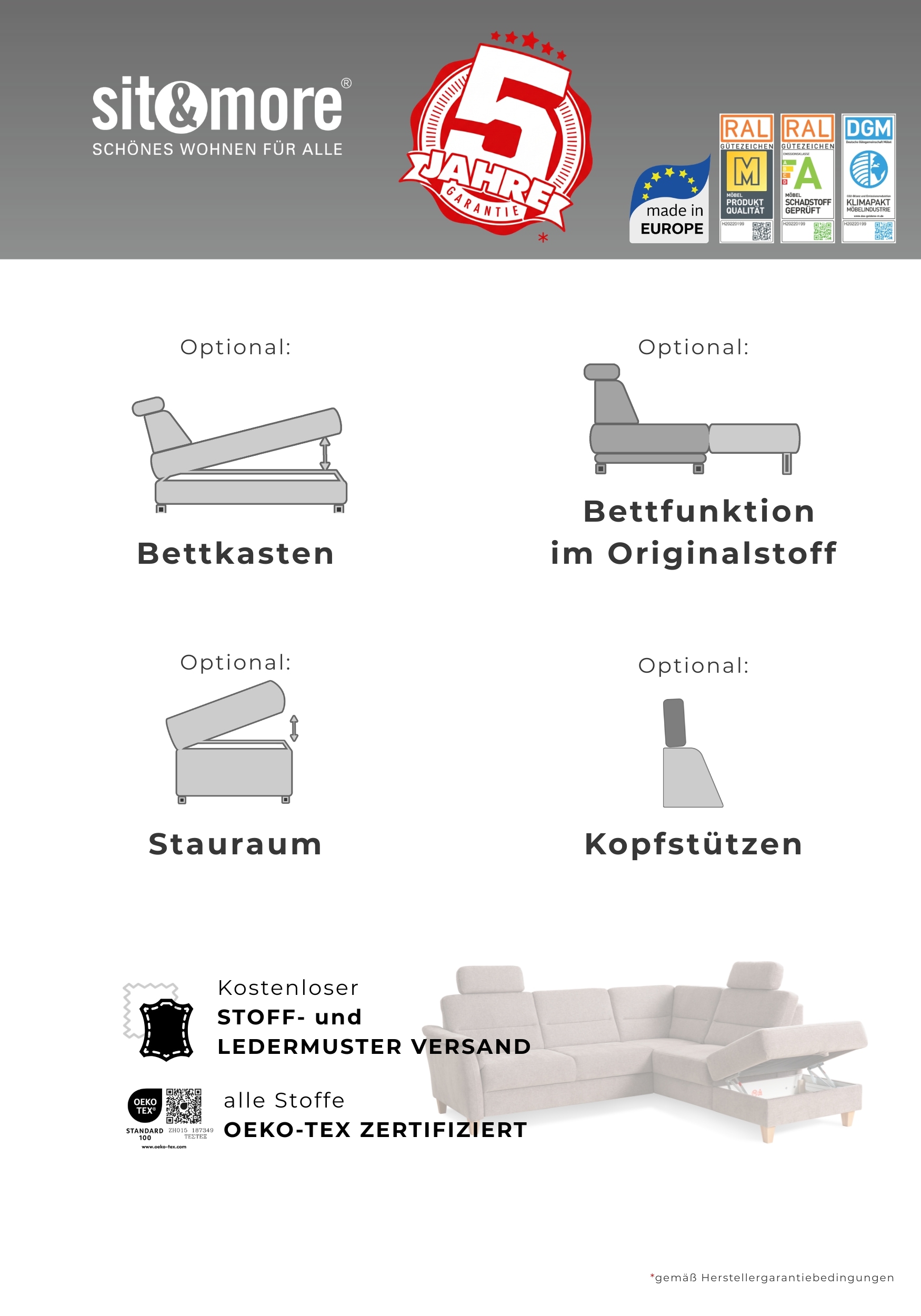 Home affaire Ecksofa »Palmera L-Form, B: 244 cm - OTTO. Verlässliche Qualität.« optional Schlaffunktion & Bettkasten, Federkern