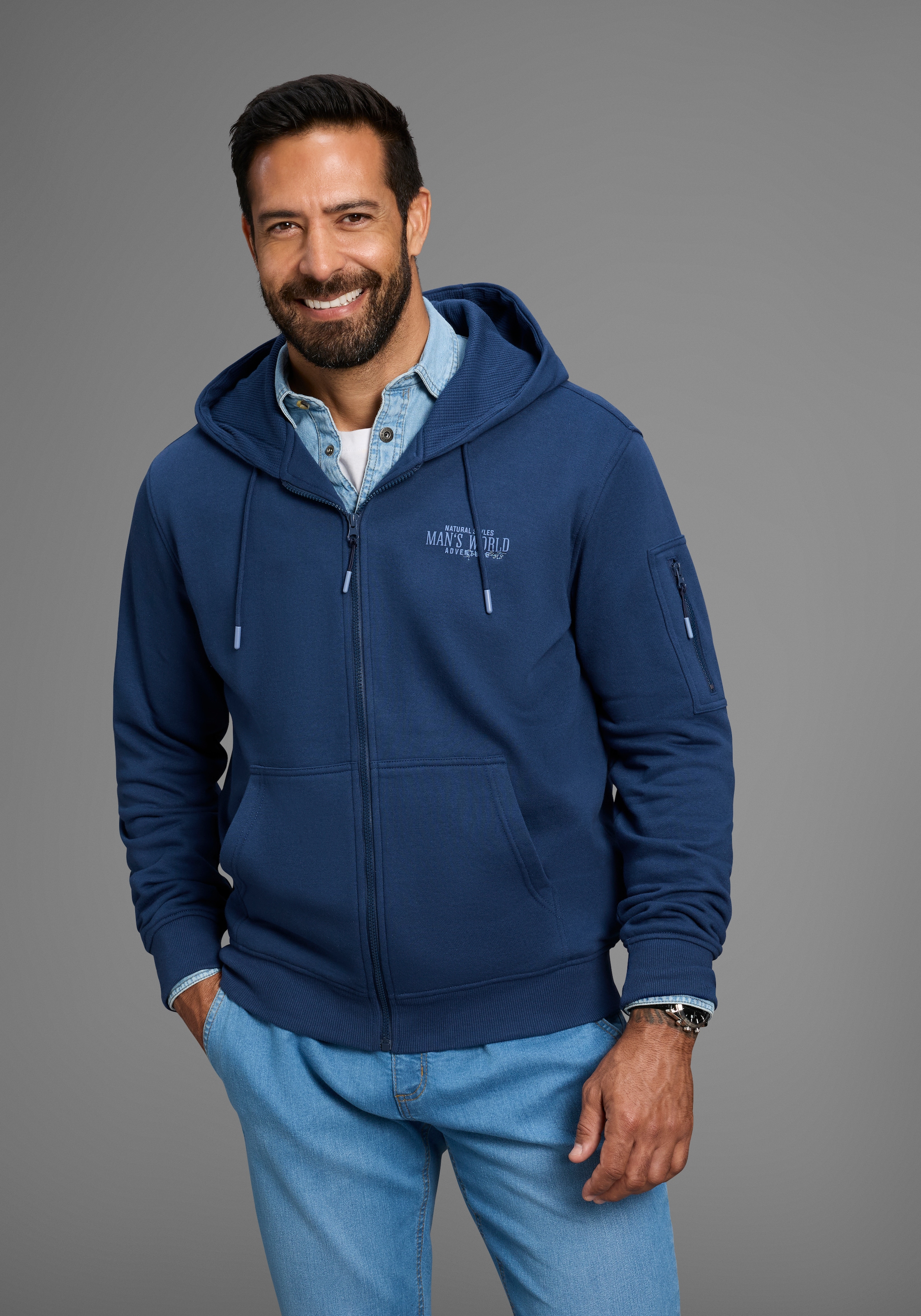 Man's World Kapuzensweatjacke Langarm, mit Print, mit Kapuze, Tasche am Ärmel