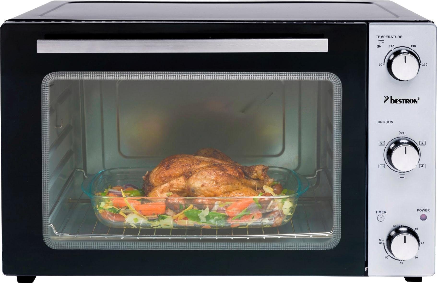 bestron Minibackofen »AOV55, 2-in-1 Gerät«, mit Drehspieß, Edelstahl, Schwarz