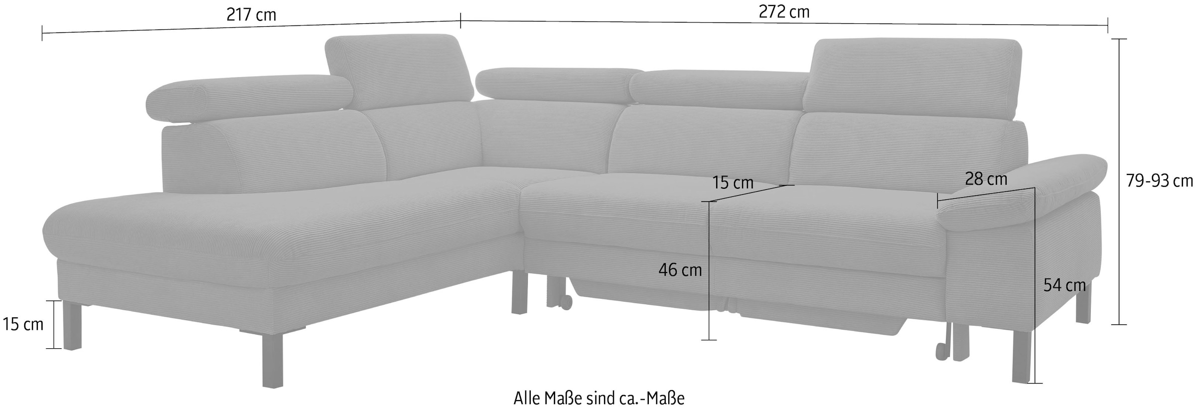 Home affaire Ecksofa »Arnayon mit Querschläfer-Bettfunktion, Schlafsofa, großer Bettkasten«, manuelle Kopfteilverstellung, Tonnentaschen-Federkern, Feincord L-Form