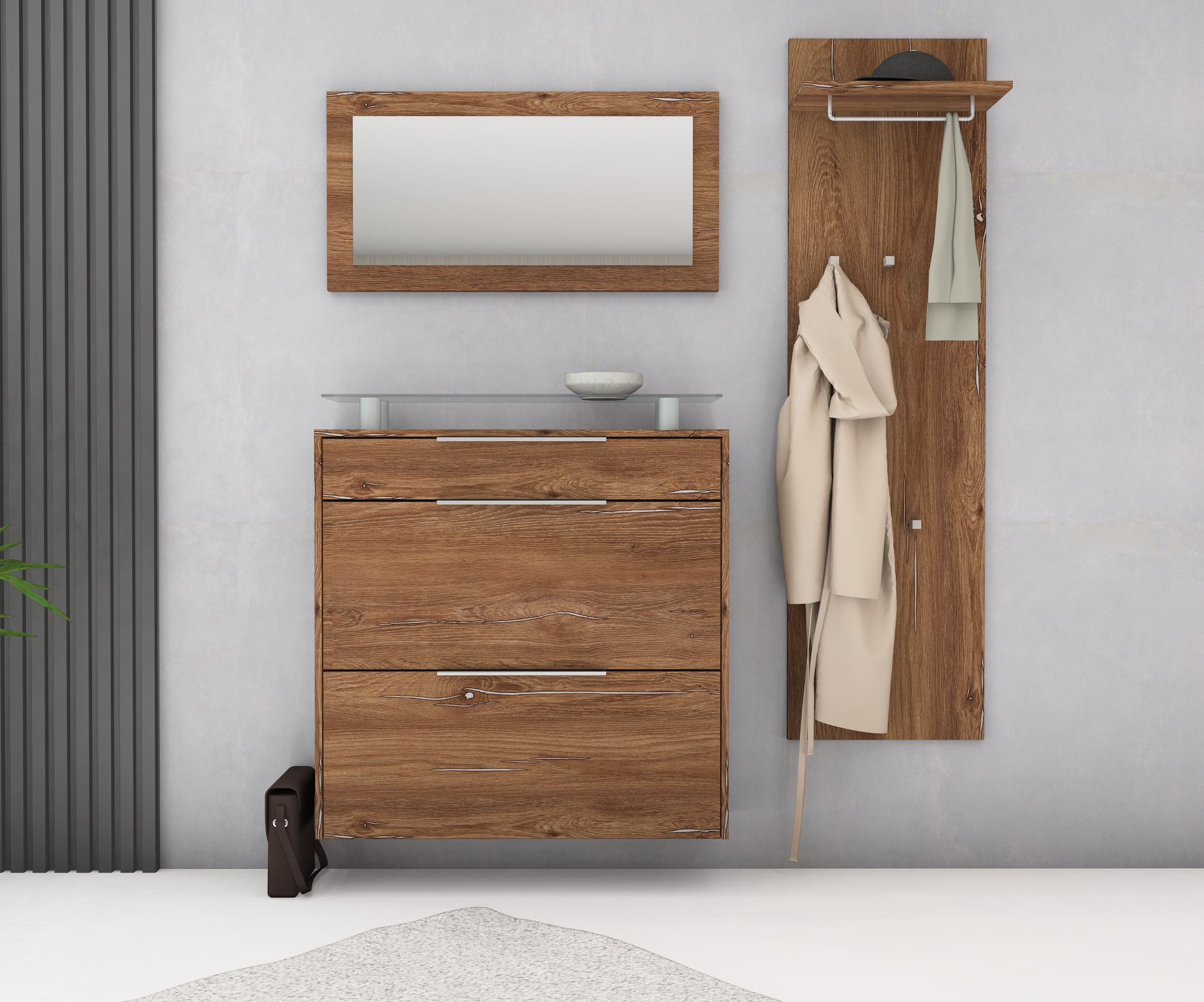 borchardt Möbel Garderoben-Set »Oliva«, (3-tlg.), mit hängendem Schuhschrank, Paneel und Spiegel