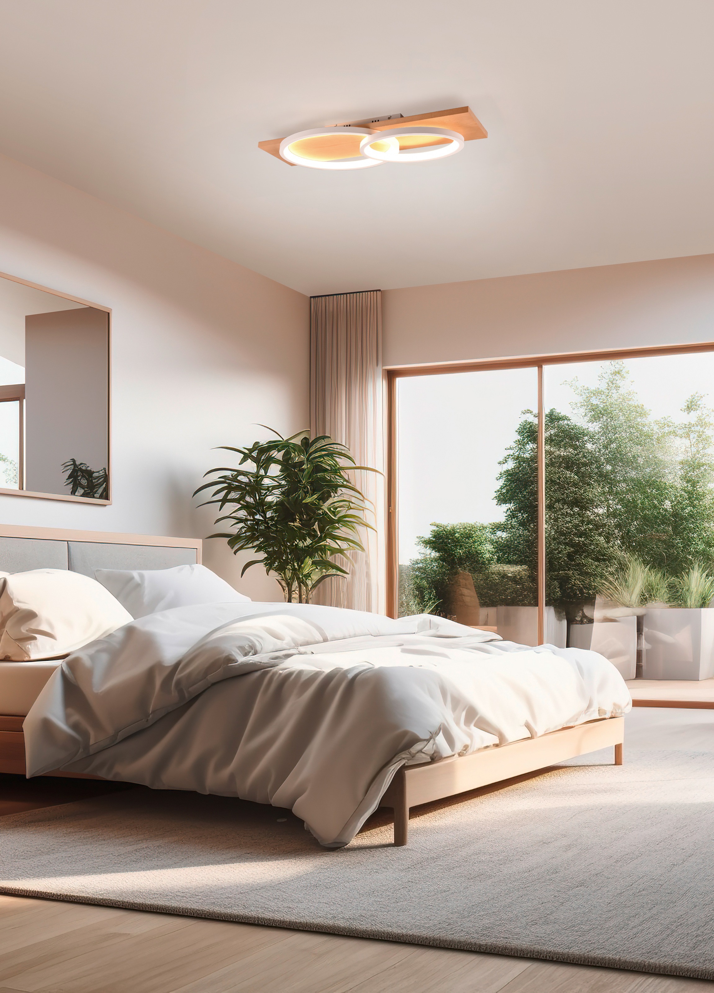 TRIO Leuchten LED Deckenleuchte »BARCA, dimmbare Deckenlampe aus Holz & Met günstig online kaufen