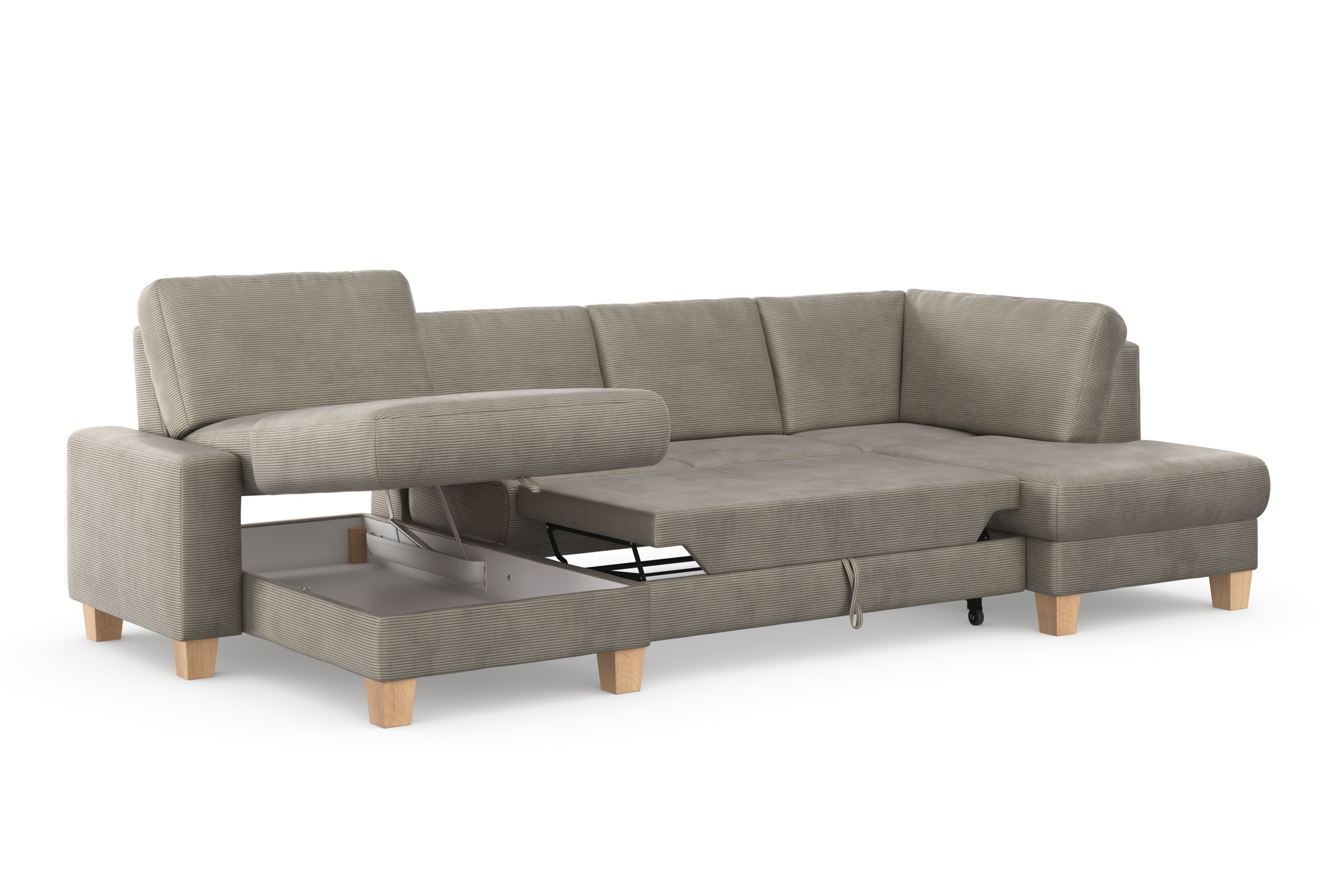 Home affaire Wohnlandschaft »Summer U-Form«, mit oder ohne Bettfunktion und Bettkasten, Cord-Bezug