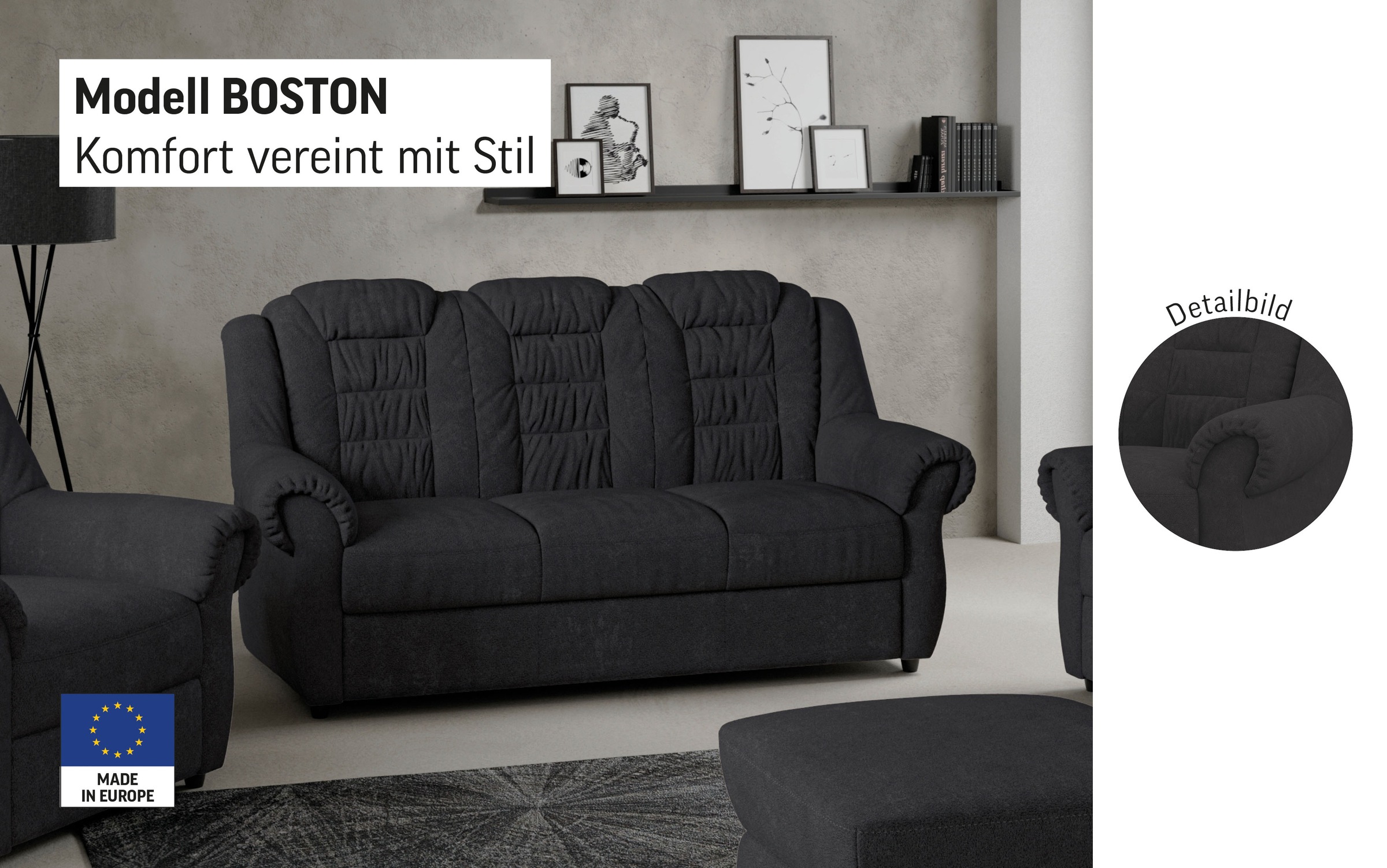 Home affaire 3-Sitzer »Boston«, Sofa mit hoher Rückenlehne