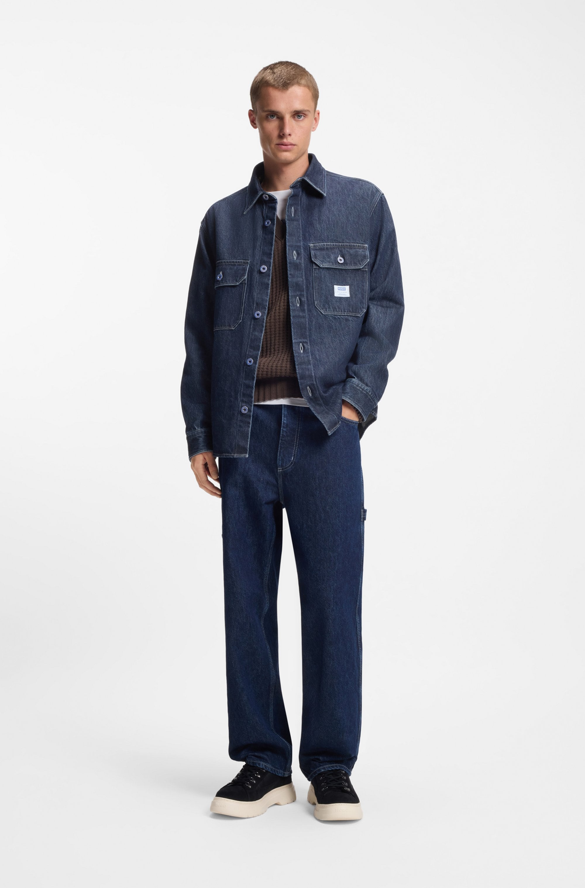 HUGO Blue Jeanshemd Oversized-Fit, Denim-Qualität, Logo-Stickerei