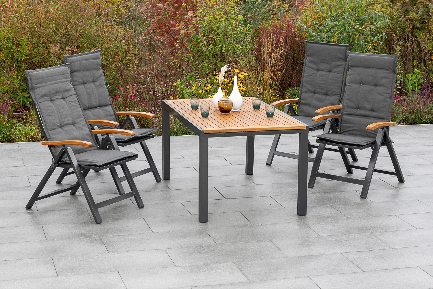 MERXX Garten-Essgruppe »Tilos« 5 Stk. tlg. 4 Klappsessel mit ausziehbarem T günstig online kaufen