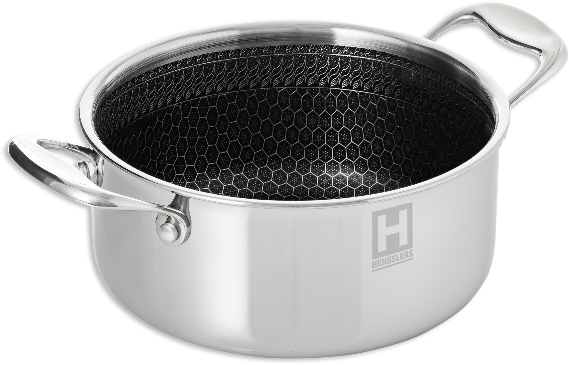 HENSSLERS Topf-Set, Edelstahl, (Set, 5 tlg., 1 Universaltopf Ø 20 cm und Ø 24 cm mit Deckel, 1 Stieltopf 2,2 l), Mehrschichtmaterial für hohe Beständigkeit und Kratzfestigkeit