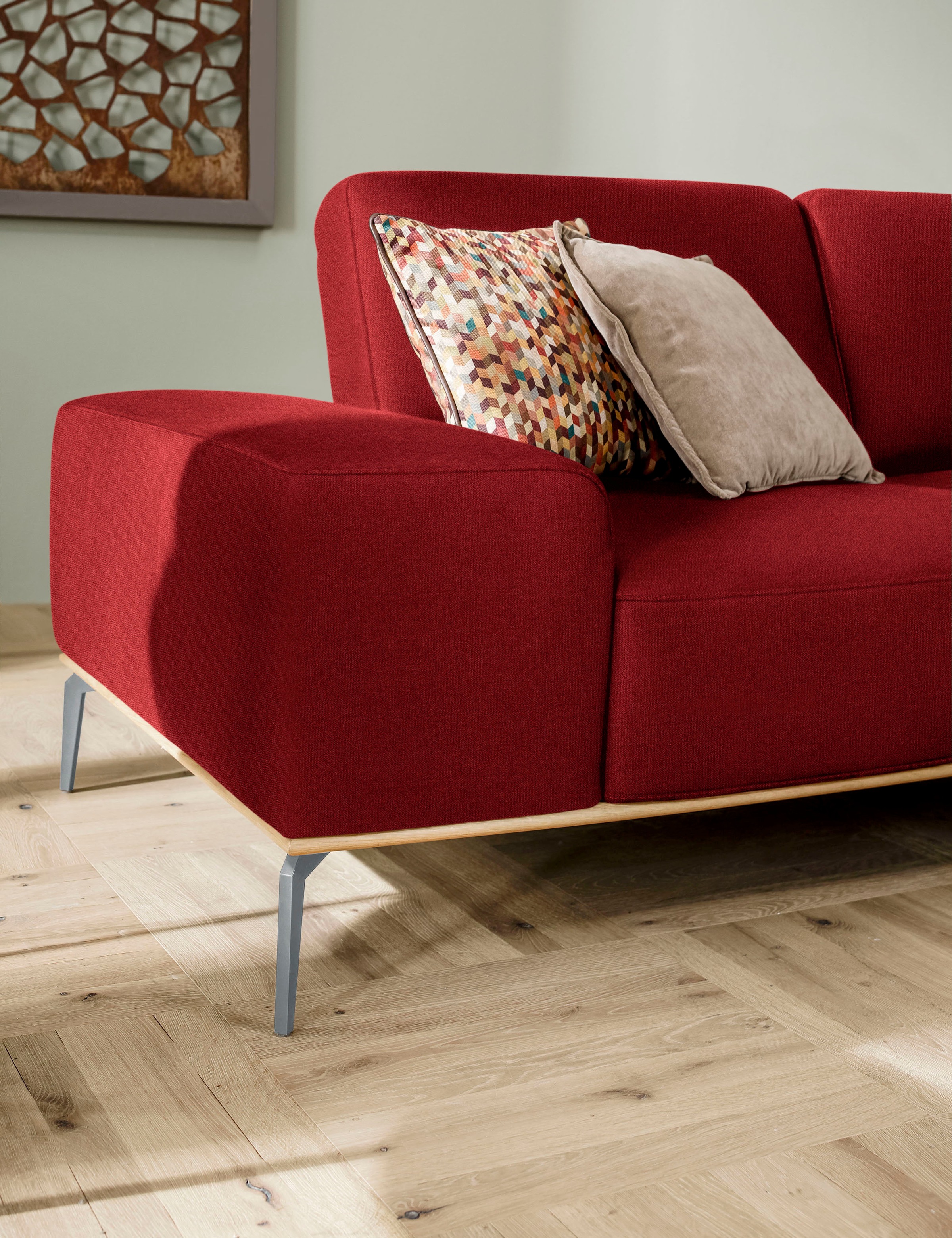 W.SCHILLIG Ecksofa »run, Designsofa mit tollem Sitzkomfort, bequem, L-Form«, mit elegantem Holzsockel, Füße in Silber matt, Breite 299 cm