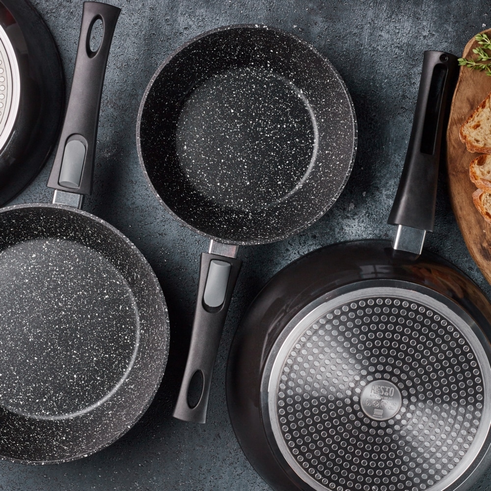 RESTO Kitchenware Bratpfanne »Aries, tiefe Wokpfanne mit vierschichtiger Marmor-Antihaftbeschichtung«, Aluminium, (1 tlg.), mit einem abnehmbaren Griff - backofenfest, spülmaschinenfest