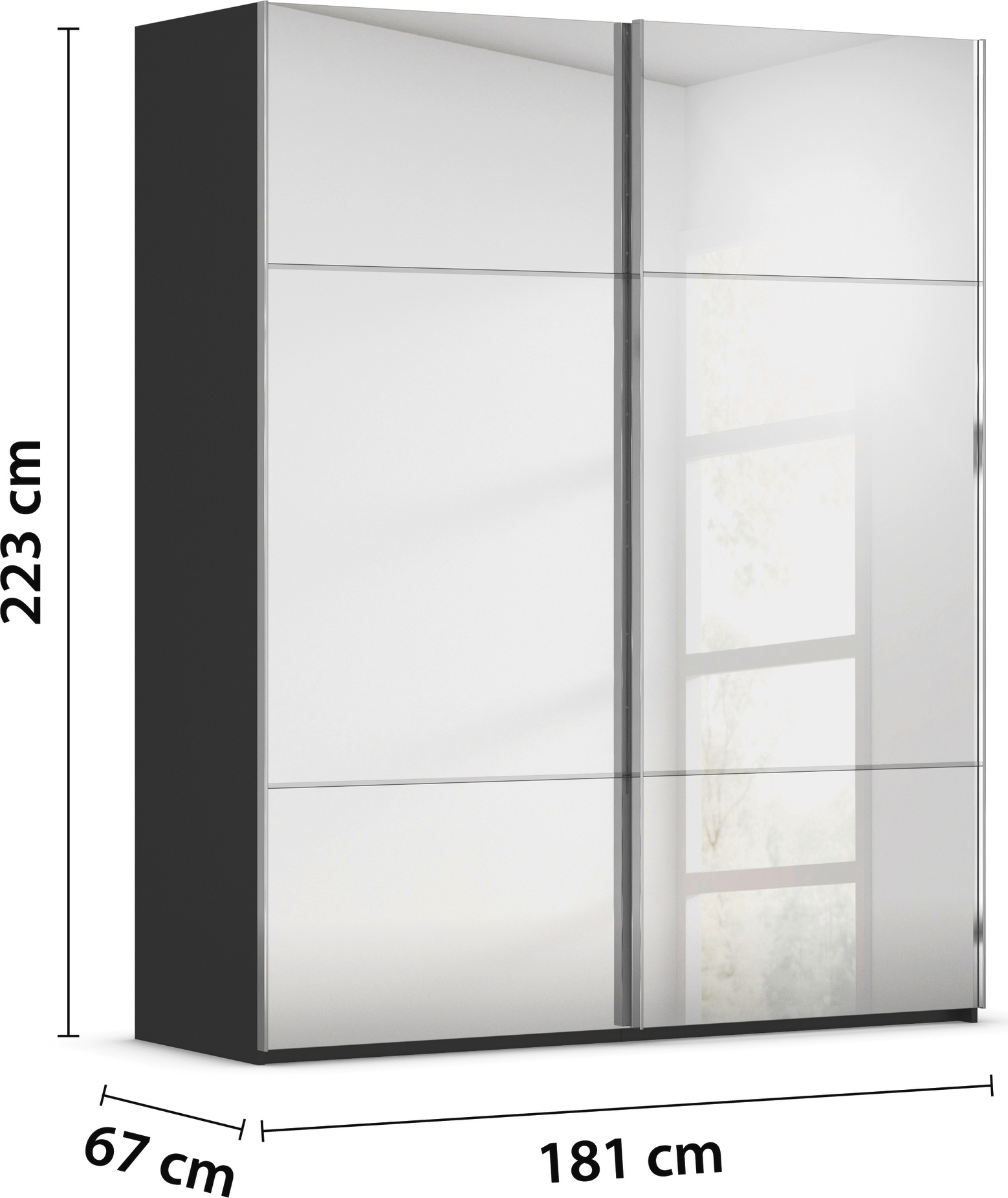 rauch Schwebetürenschrank »Kleiderschrank Schrank Garderobe Schlafzimmerschrank SCALE-TRIO«, edle dreigeteilte Front mit 2 Zierleisten Spiegelfront MADE IN GERMANY