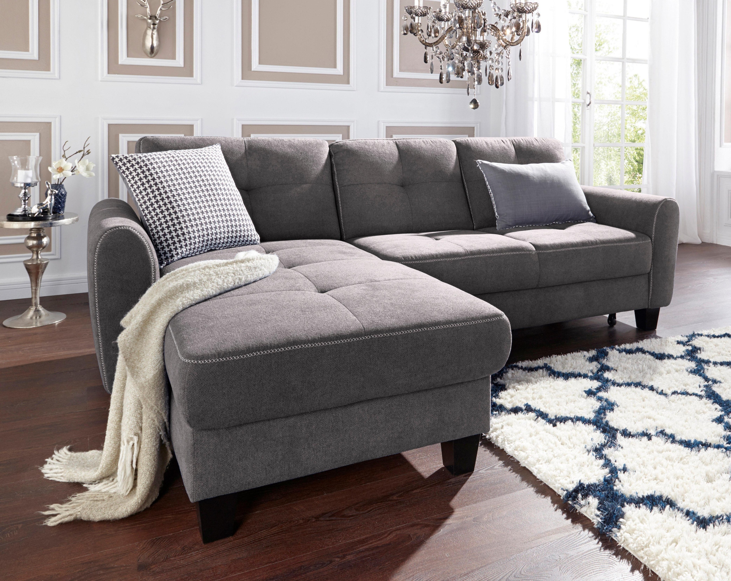 sit&more Ecksofa »Varese L-Form«, mit Federkern, wahlweise mit Bettfunktion günstig online kaufen