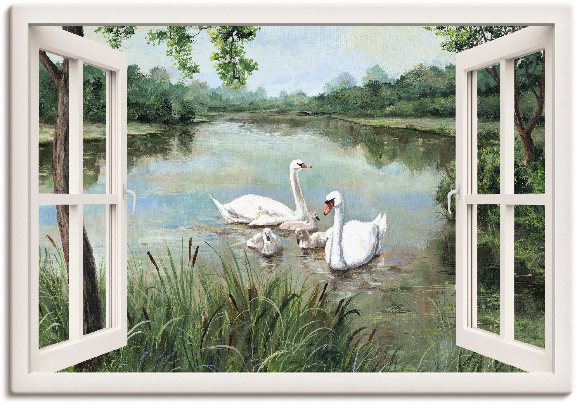 Artland Wandbild »Fensterblick - Schwäne« Vögel 1 Stk. tlg. als Alubild, Ou günstig online kaufen