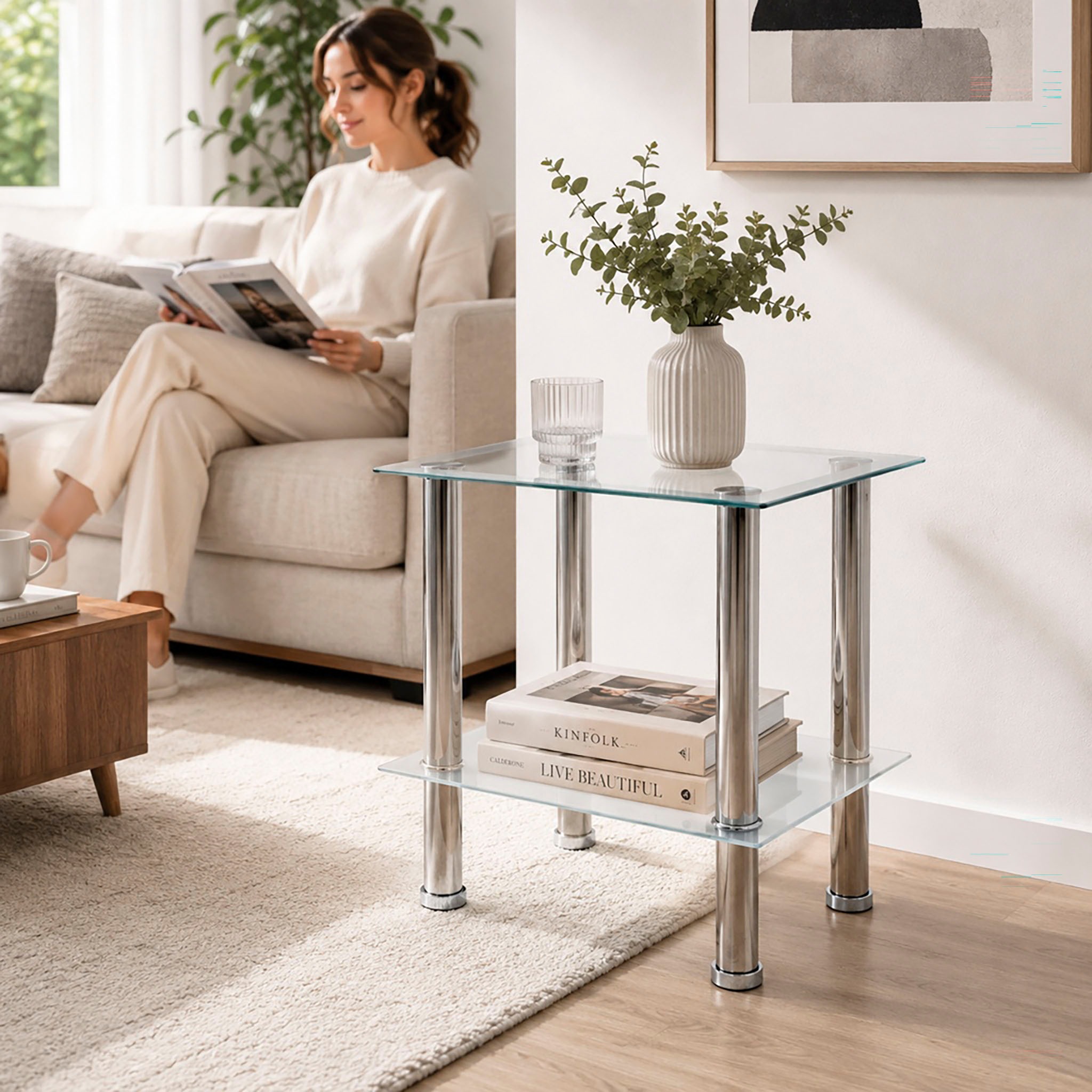 HAKU Beistelltisch »Sofatisch, Wohnzimmertisch« 1 Stk. tlg. quadratisch - aus Edelstahl Silber B/T/H 40/40/46 cm