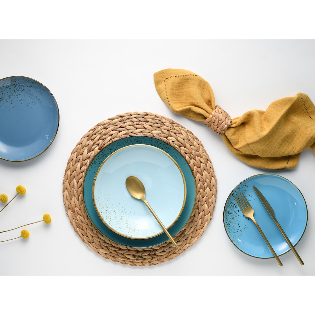 CreaTable Tafelservice »Geschirr-Set NATURE COLLECTION Aqua«, (Set, 12 tlg., Teller Set für 4 Personen)