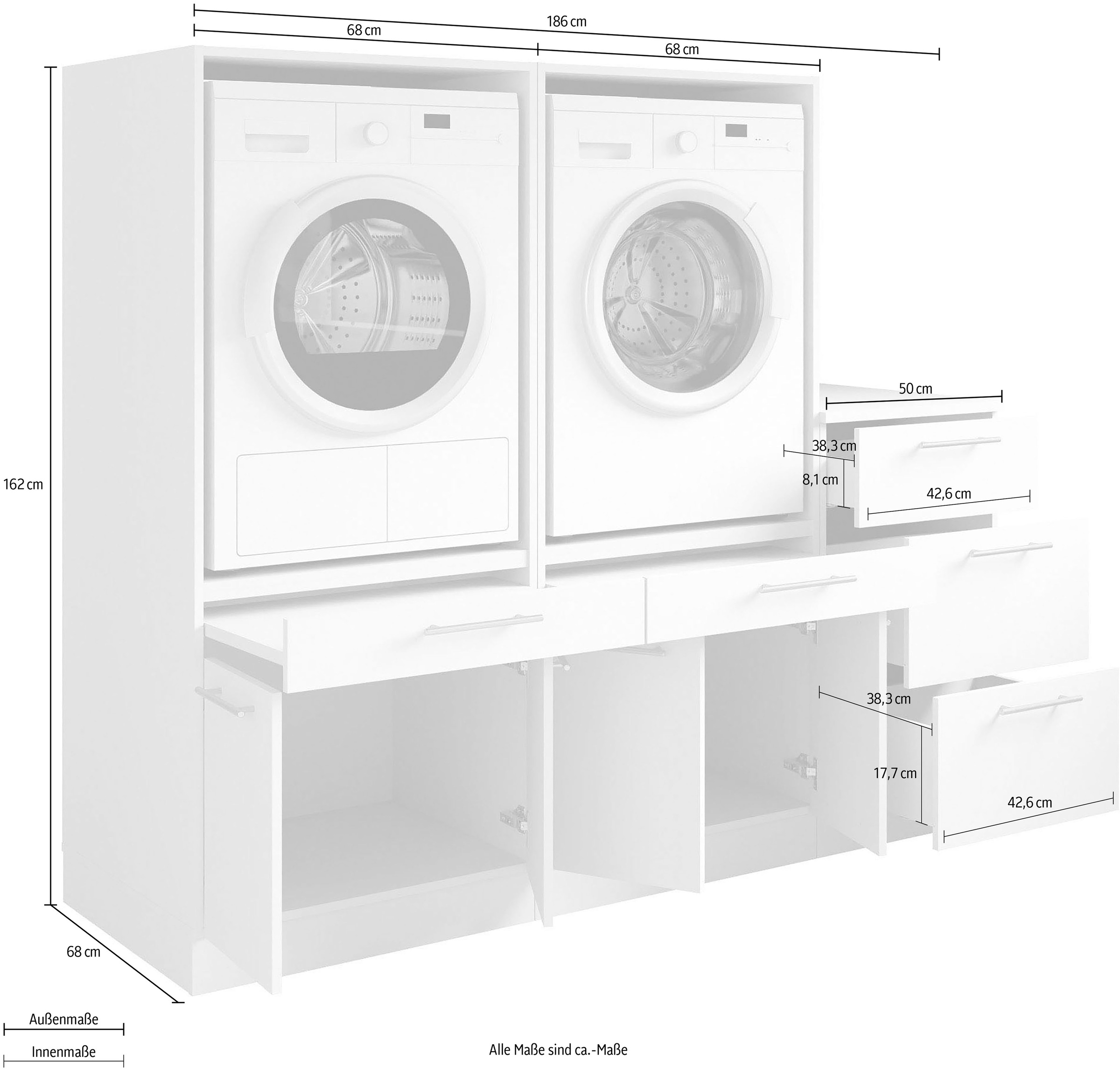 Laundreezy Mehrzweckschrank-Set »Laundreezy, 3-tlg. Mehrzweckschrank-Set B/H/T 186/162/68 cm« 3 Stk. tlg.