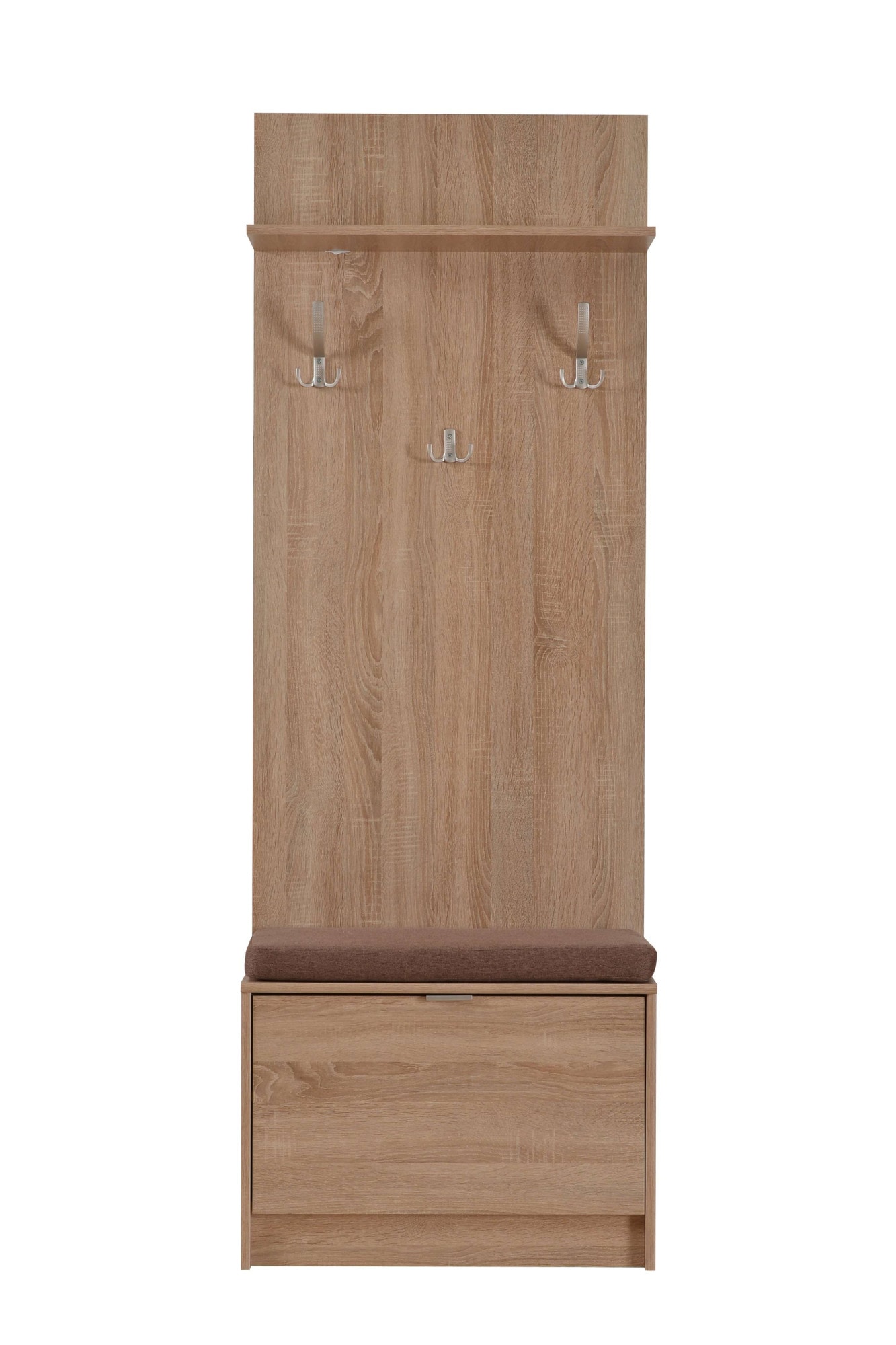 INOSIGN Kompaktgarderobe »Flamenco Flurgarderobe, Dielenschrank, Flurmöbel, Breite 67 cm«, mit Sitzbank und Garderobenpaneel, Klapptür, 8 Haken, in Sonoma Eiche