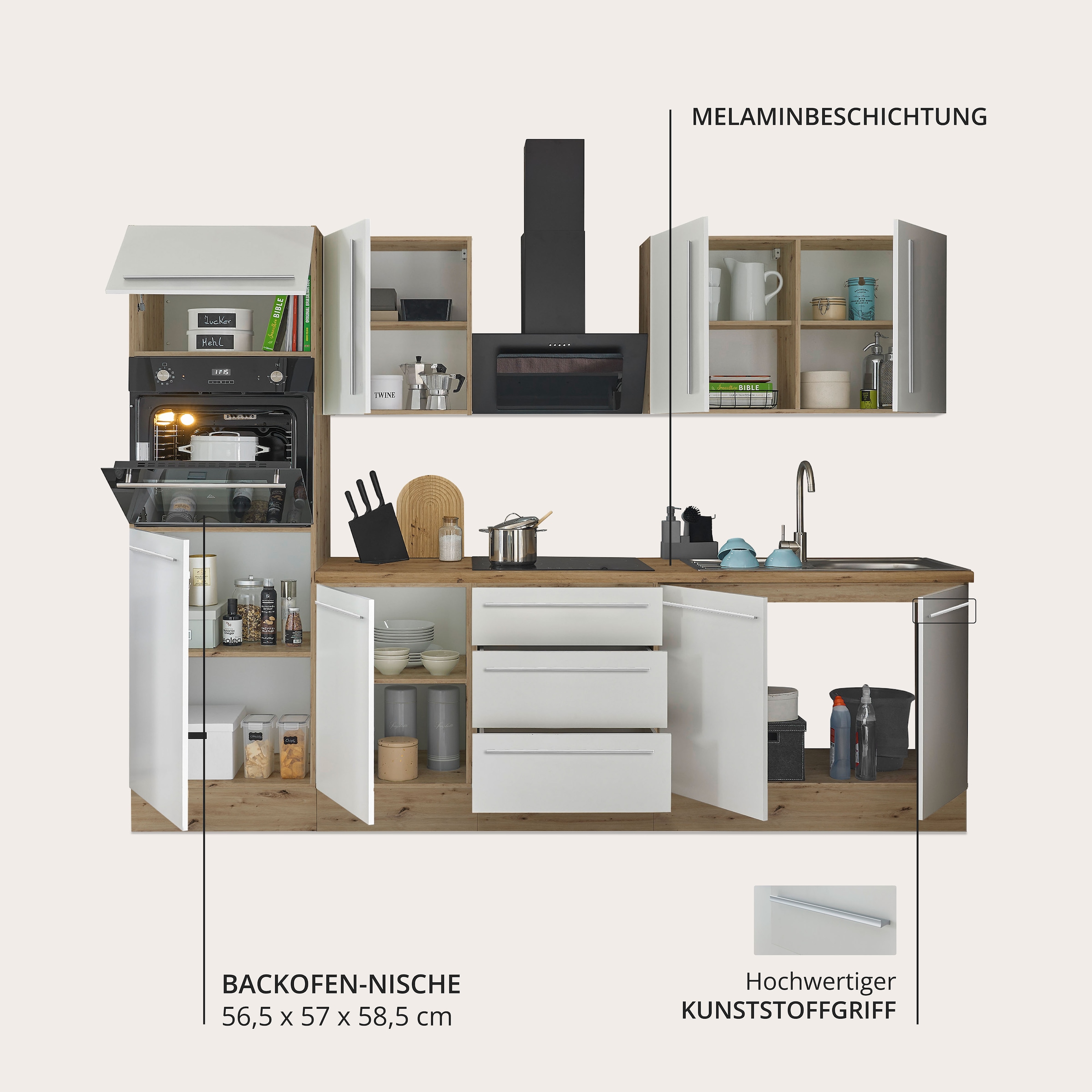 KOCHSTATION Küchenzeile »Florida« Breite 270 cm, wahlweise mit E-Geräten,Softclose für Türen/Schubkästen