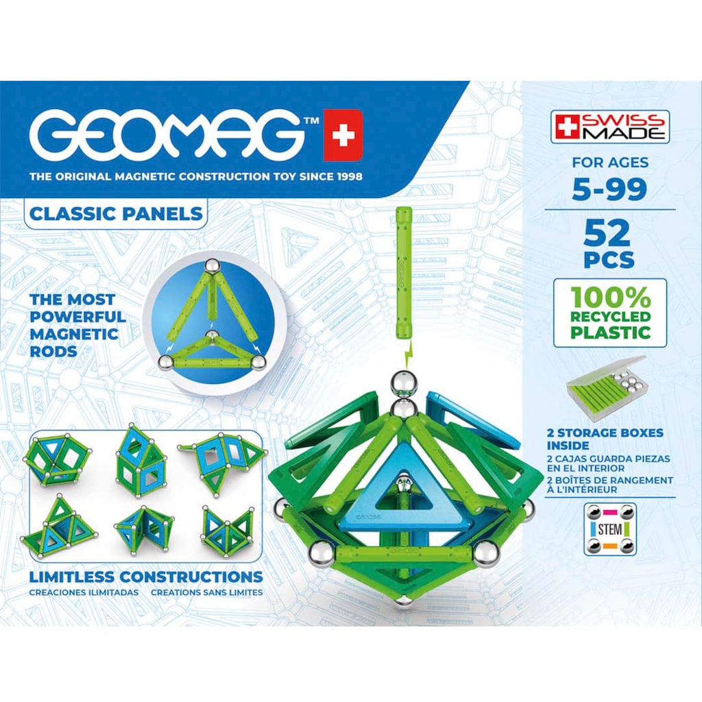 Geomag™ Magnetspielbausteine »GEOMAG™ Classic Panels, Recycled«, (52 St.)