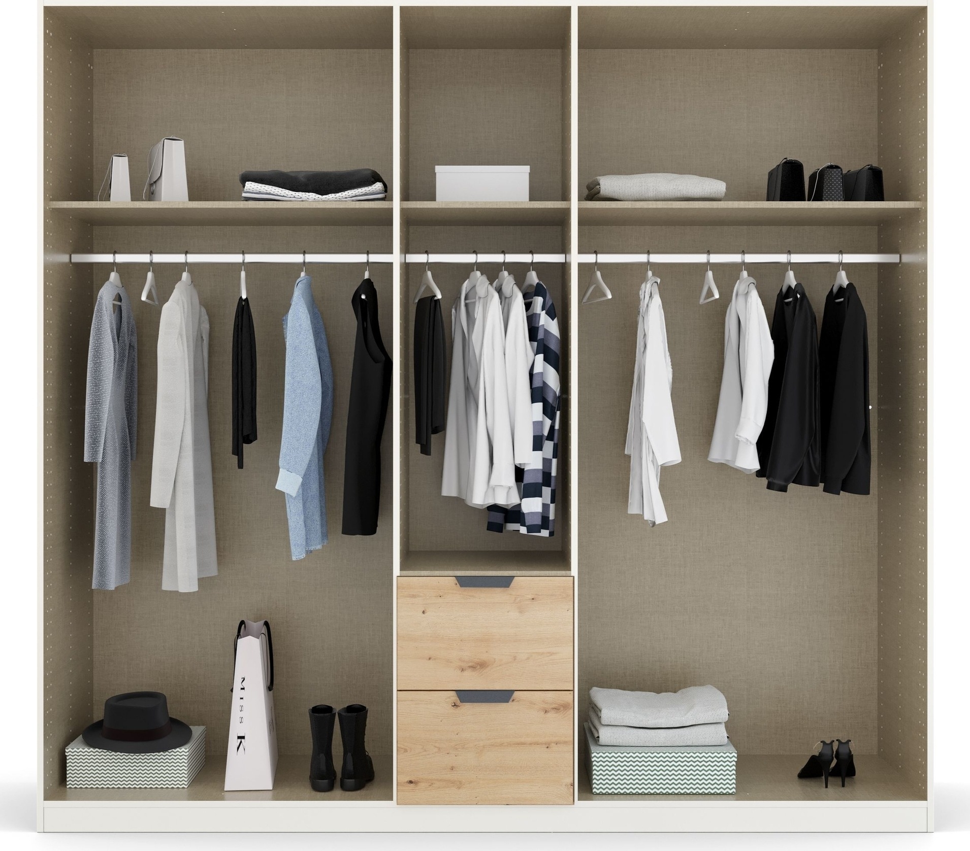 rauch Drehtürenschrank »Dark&Wood by Quadra Spin«, im Industrial Style mit Schubkästen in Eiche Dekor, mit Spiegel