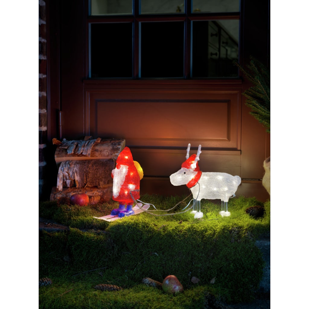 KONSTSMIDE LED Dekofigur »Acryl Weihnachtsmann und Rentier, Weihnachtsdeko rot aussen«