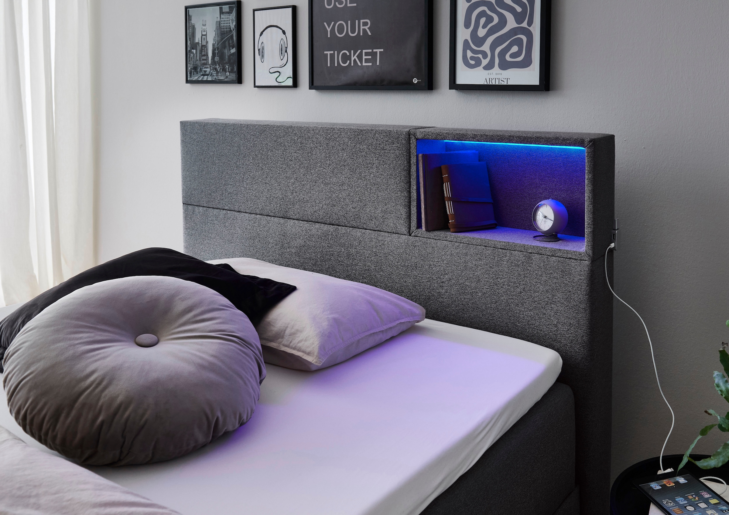 meise.möbel Boxspringbett »Caja mit Bettkasten und Topper«, mit LED ausgestattetes Ablagefach im Kopfteil