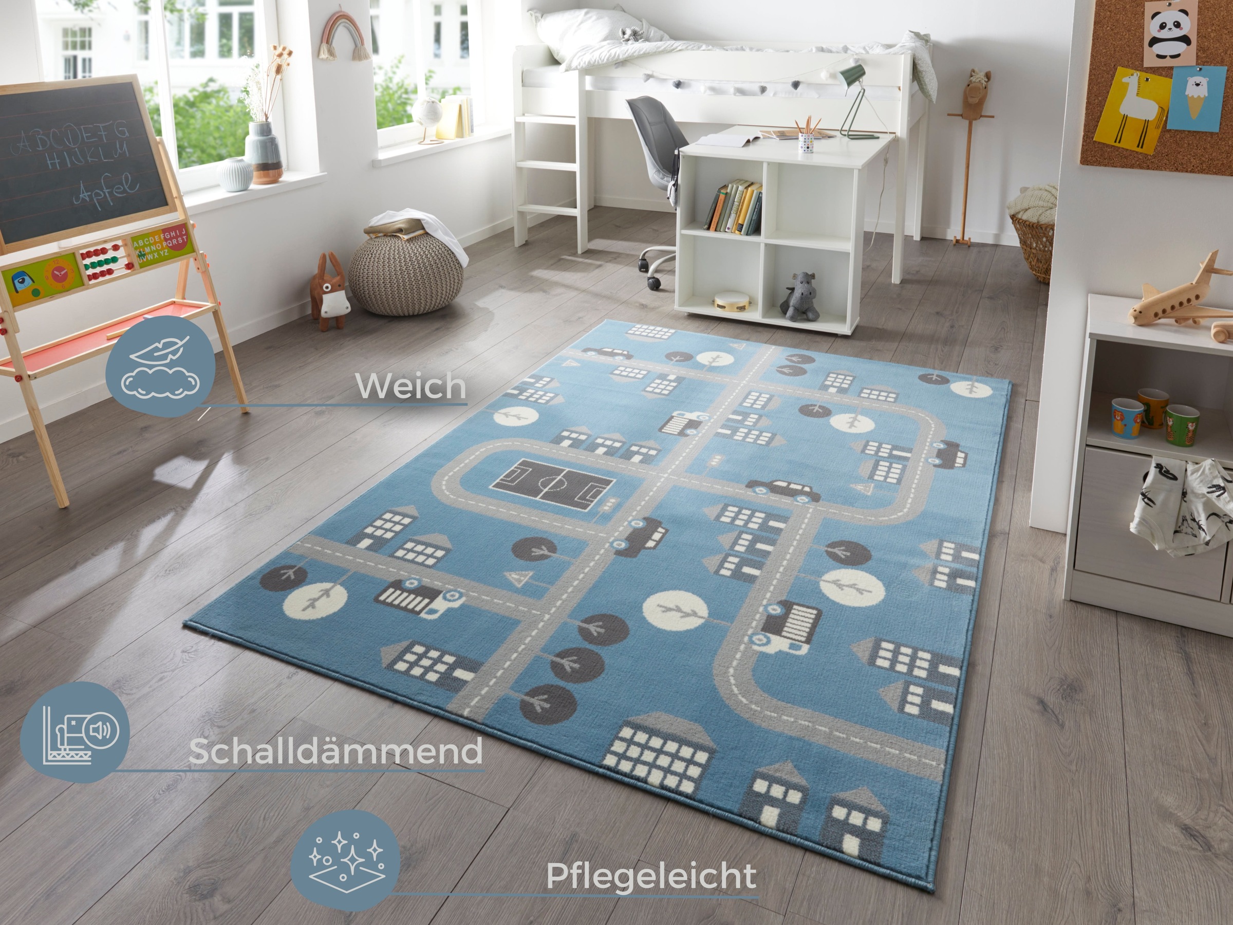 HANSE Home Kinderteppich »Town«, rechteckig, 0,9 mm Höhe, Kurzflor, Kindert günstig online kaufen