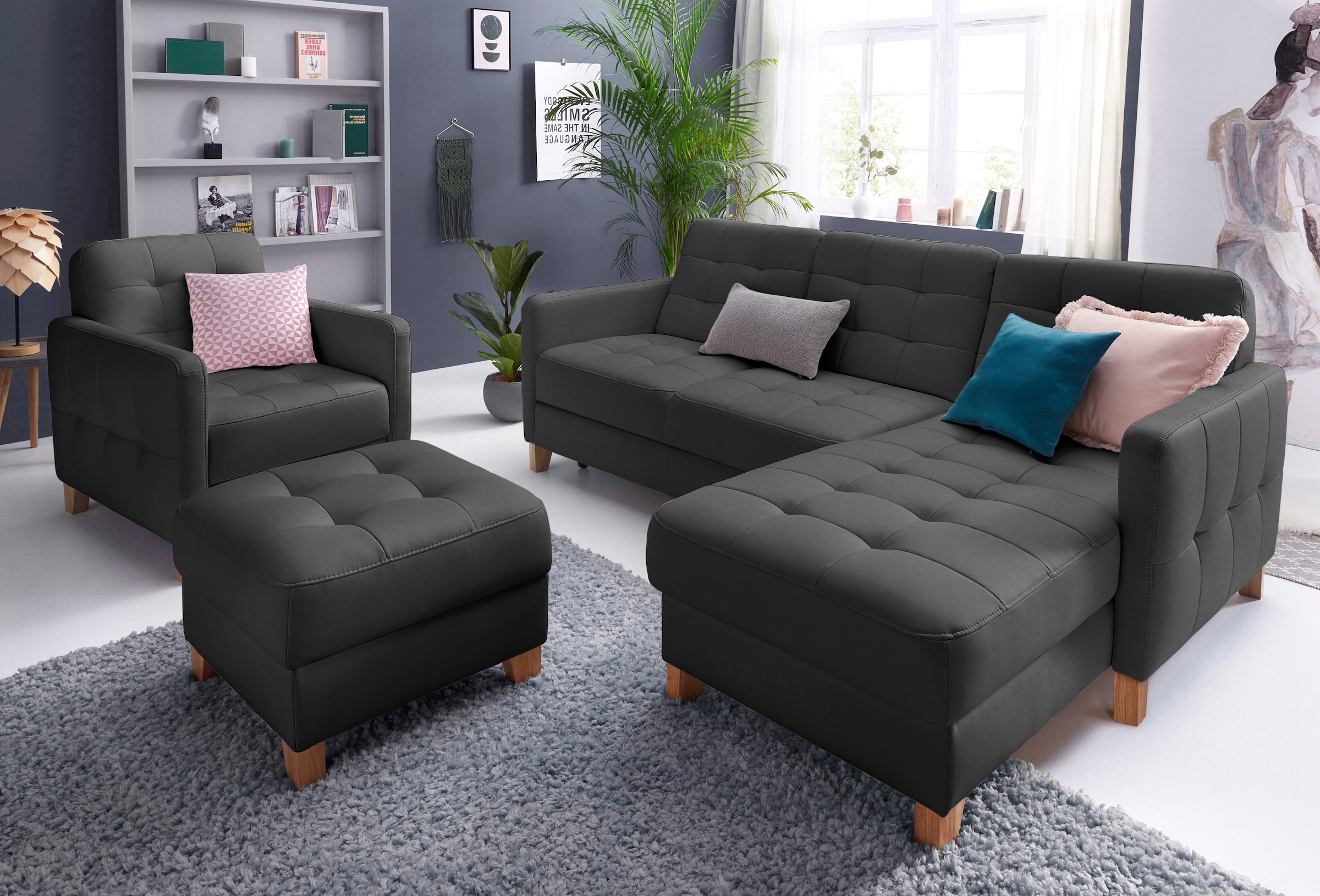 exxpo - sofa fashion Ecksofa »Elio, kompakt, bequem & zeitloses Design, Breite 217cm, L-Form« wahlweise mit Bettfunktion