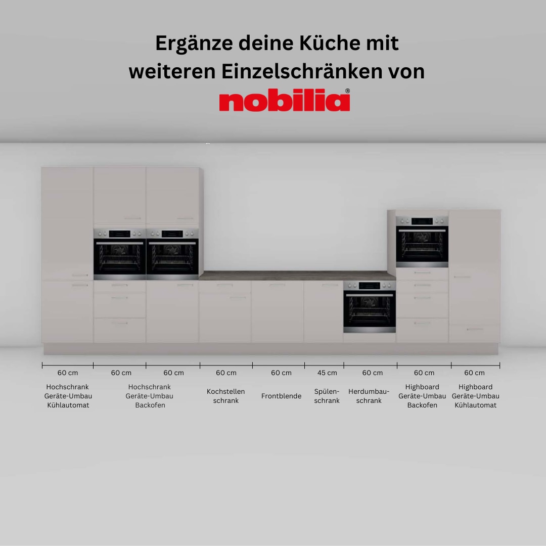 nobilia® Küchenzeile »"Laser I", Ausrichtung wählbar, Breite 240 cm« vormontiert, wahlw. mit unterschiedlichen E-Geräten-Sets
