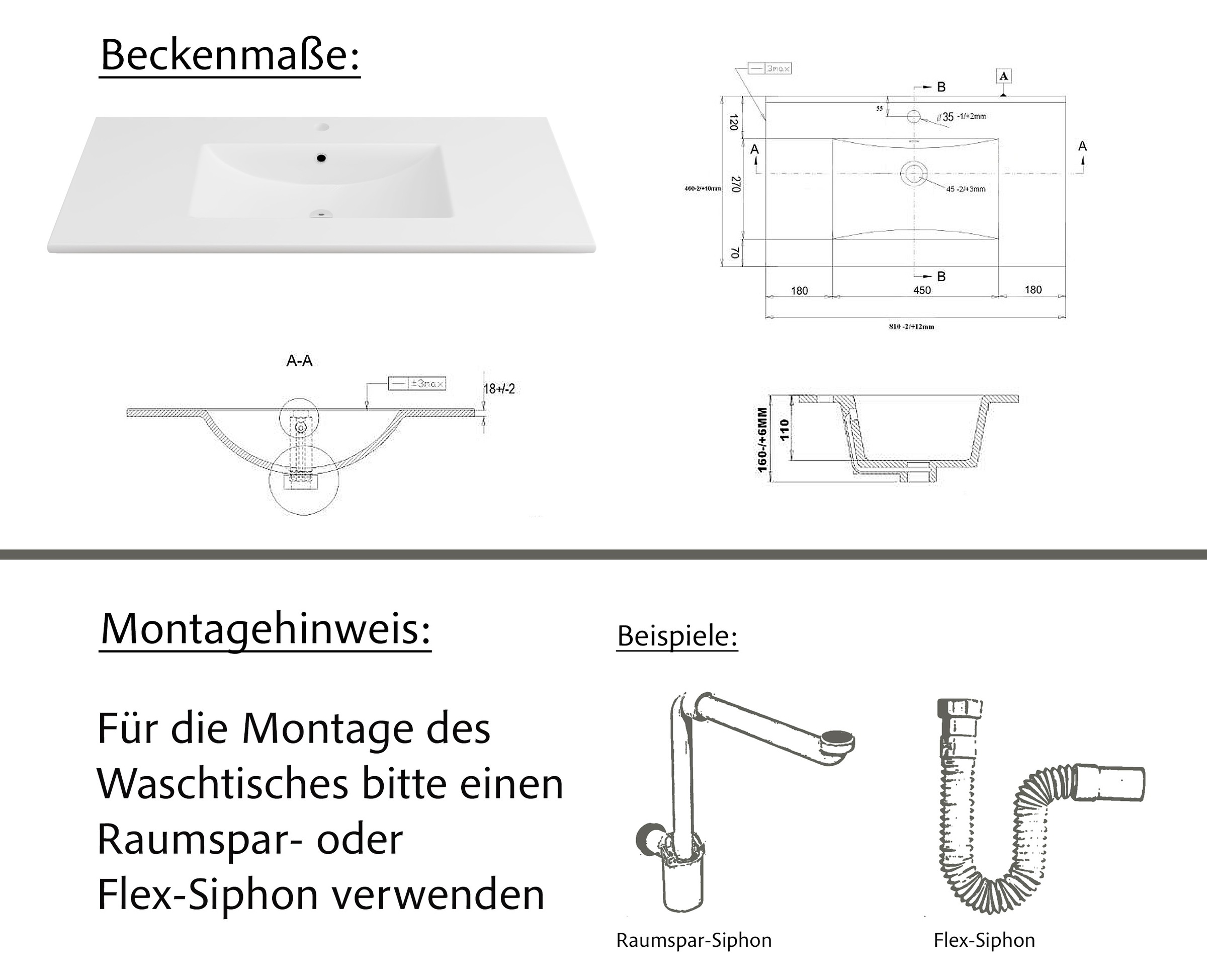 welltime Waschtisch »Trento Light, 60cm, 80cm, 100cm, Keramik-Auflagebecken«, 1 feste Blende und 1 Auszug