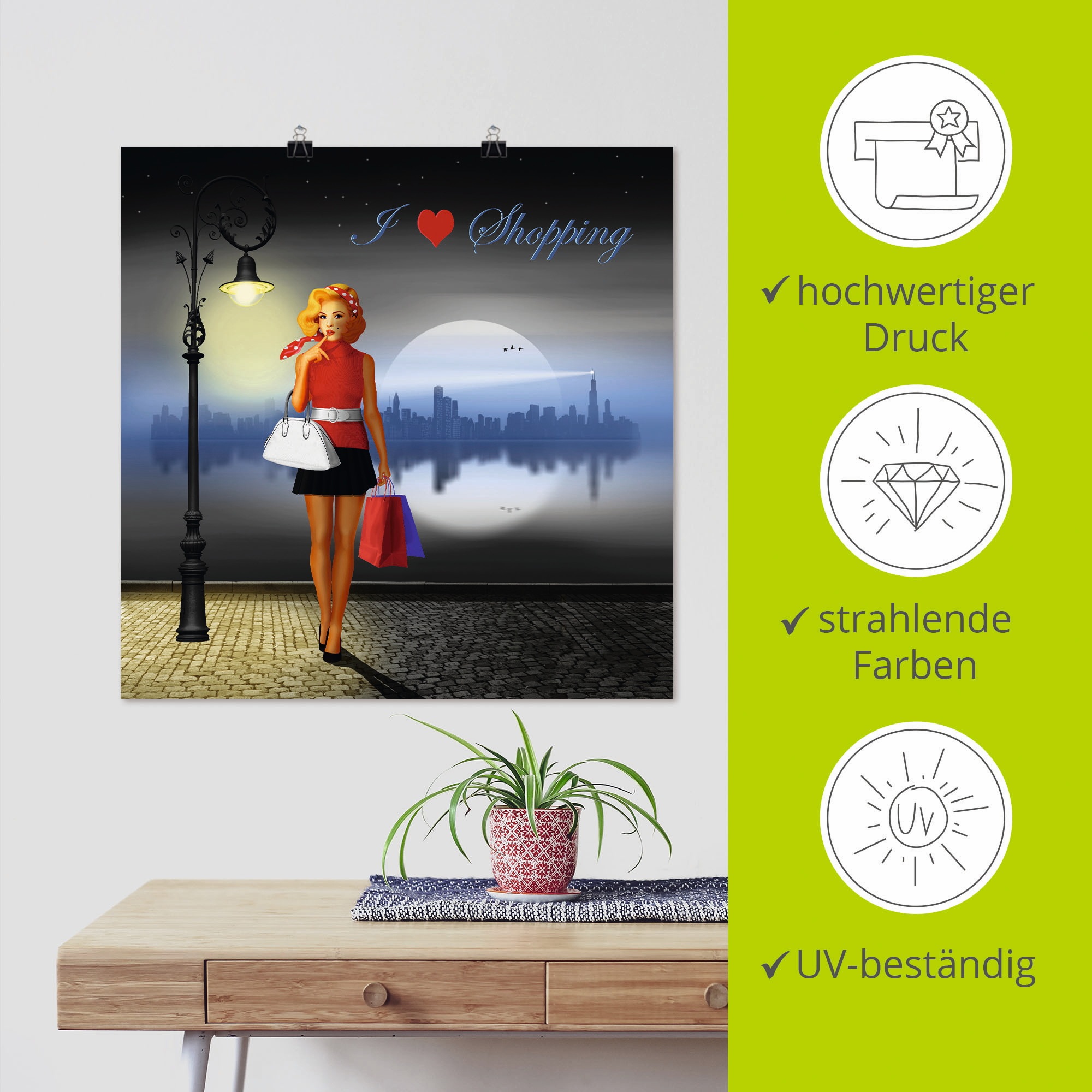 Artland Wandbild »Ich liebe Einkaufen«, Mode, (1 St.), als Alubild, Outdoorbild, Poster in verschied. Größen