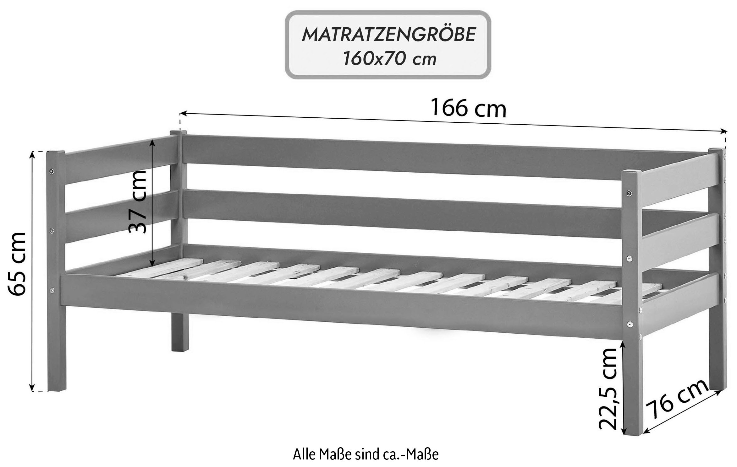 Hoppekids Einzelbett »ECO Comfort Kinderbett, Kiefer Massivholz, Jugendbett inkl. Rollrost«, 70x160 cm, wahlweise in verschieden Farben/ Matratze/ Absturzsicherung