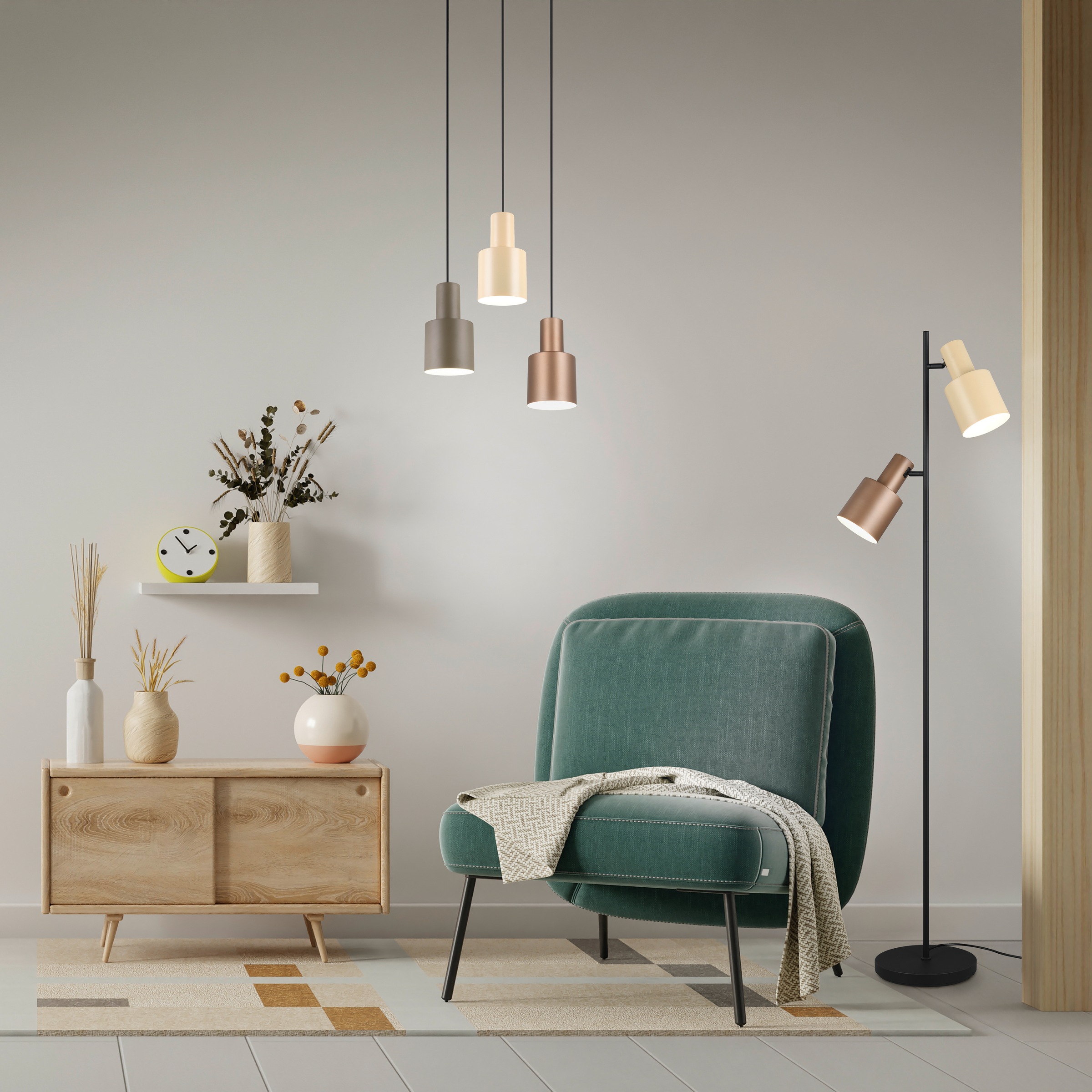 TRIO Leuchten Stehlampe »AGUDO, Stehleuchte 2-flammig, exkl 2xE27 max 10W, mit Fußschalter«, 2 flammig, Leuchtmittel E27 | Leuchtmittel wechselbar, 161cm hoch, Metall Lampenschirme, Stehlampe Wohnzimmer Esszimmer
