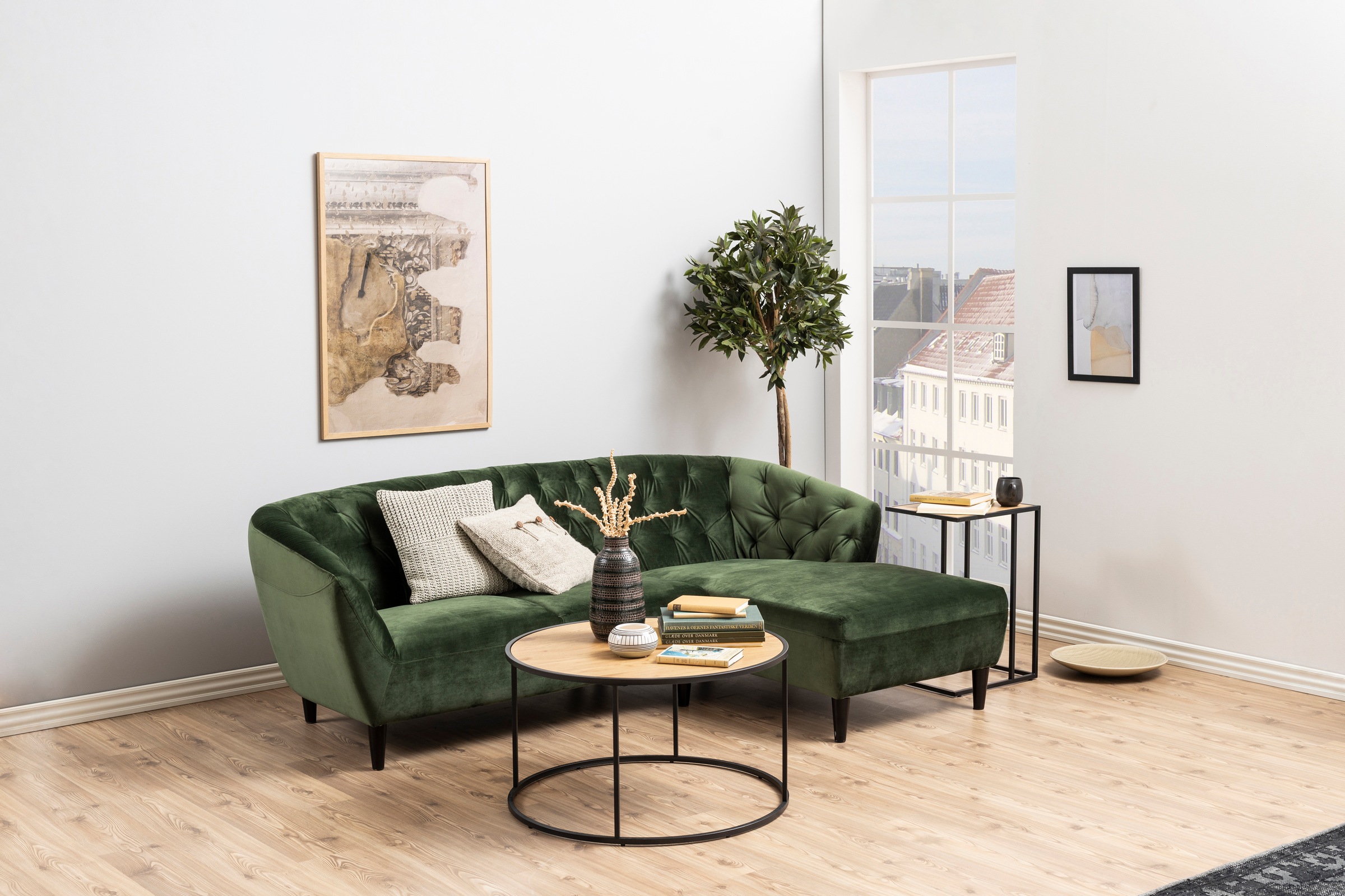 ACTONA GROUP Couchtisch, mit Tischplatte in Naturoptik und schmalem Metallfuß, rund, T: 80 cm