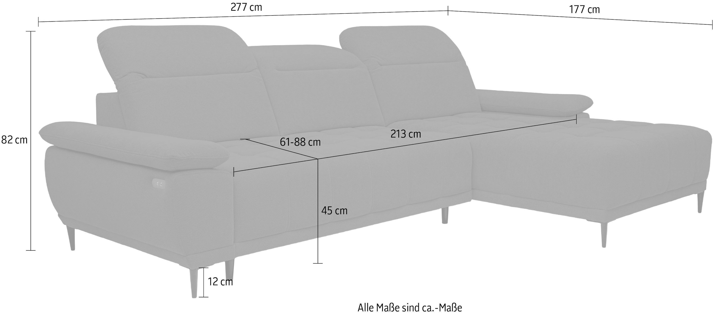 WERK2 Ecksofa »Focus-S Breite 277cm, bequem, elek. Sitztiefenverst., verst. Kopfteile« Luxus-Microfaser weich, L-Form, XXL, elektrische Sitztiefenverstellung