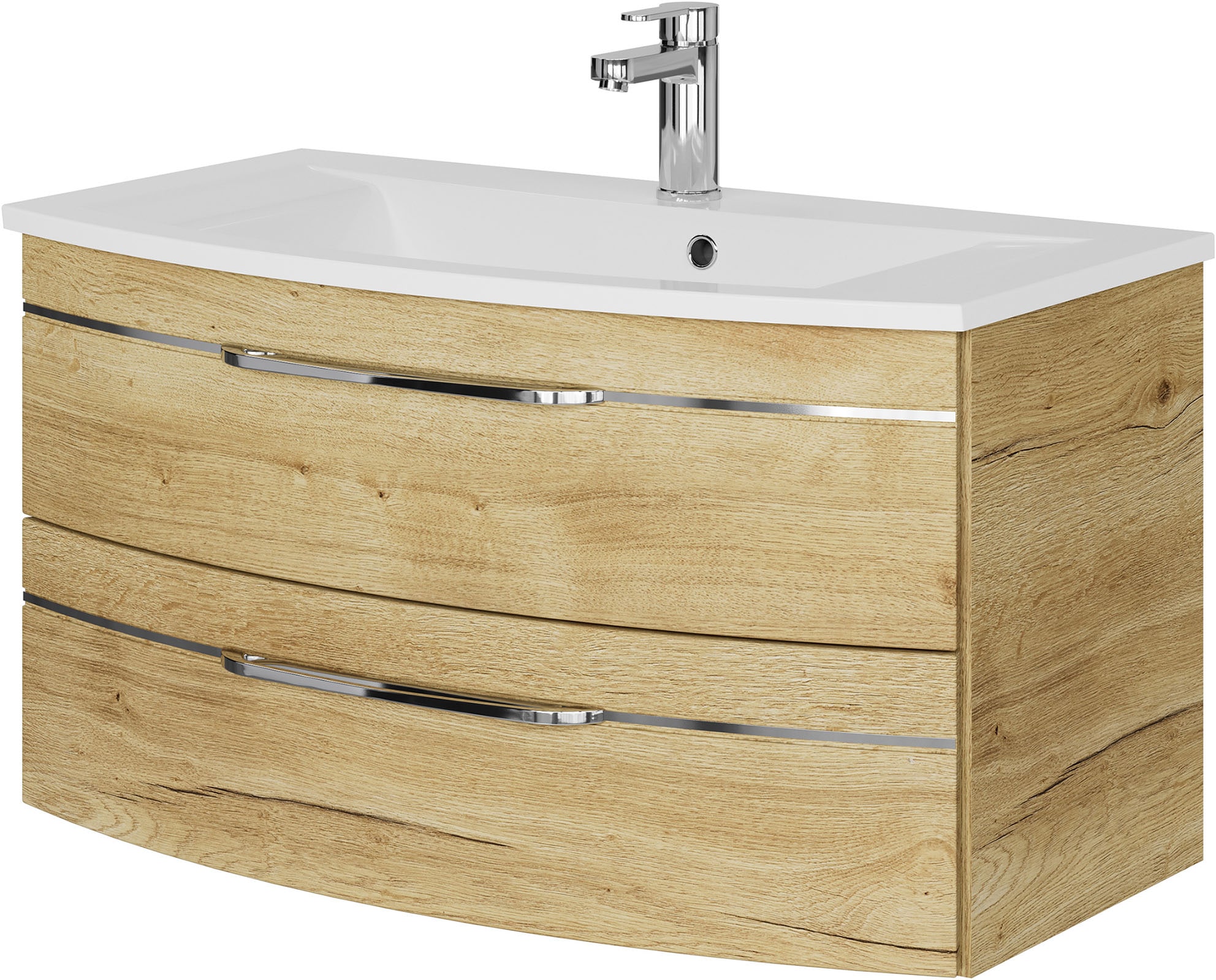 Saphir Badmöbel-Set »Serie 7045 2-teilig Mineralmarmor-Waschtisch mit LED-Spiegelschrank«, (Set, 2 St.), Badezimmer-Set 93,2 cm breit, inkl. Türdämpfer, 3 Türen, 2 Schubladen