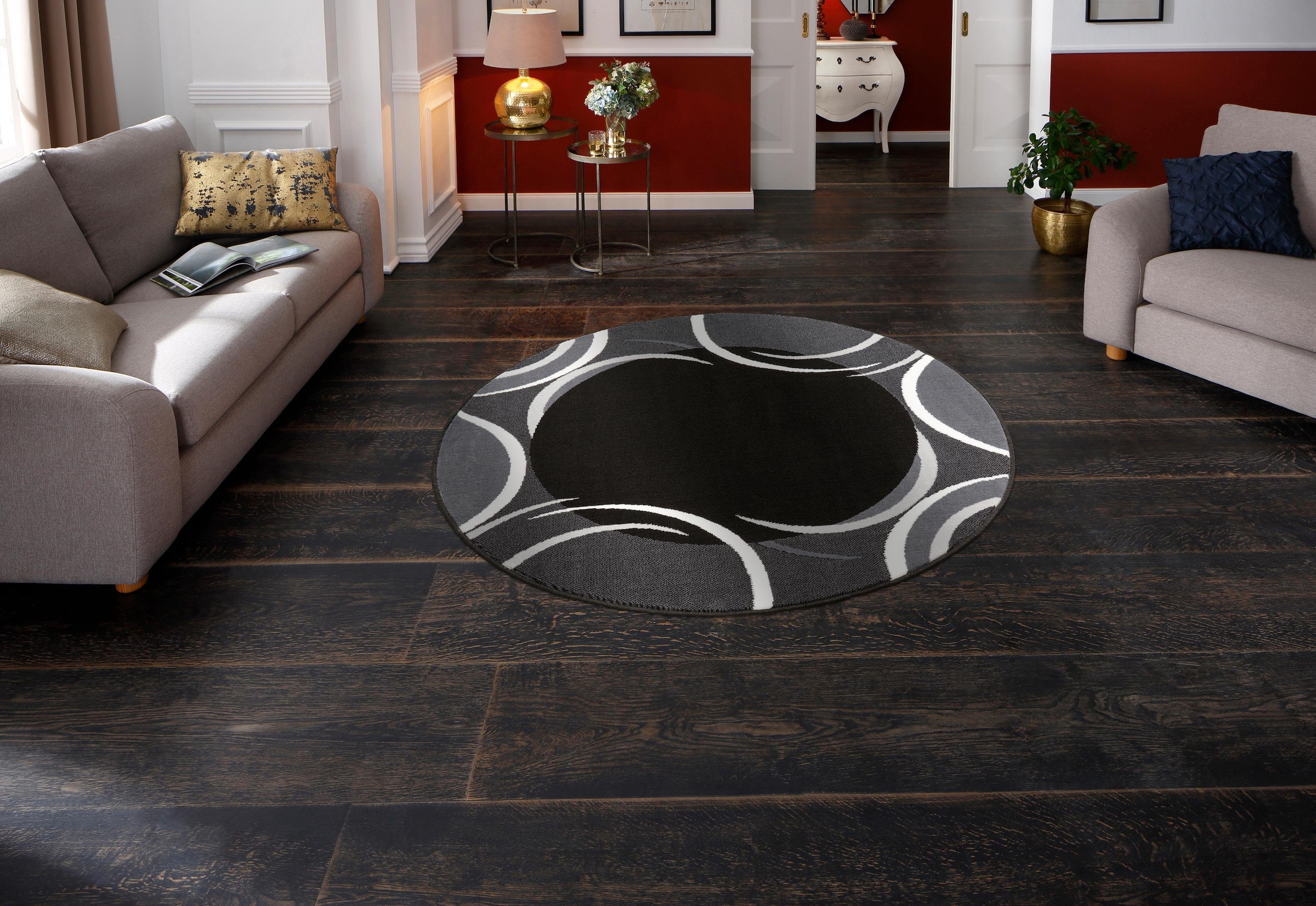 my home Teppich »Noah«, rund, 7 mm Höhe, mit Bordüre, Kurzflor, verspieltes Design, pflegeleicht, elegant