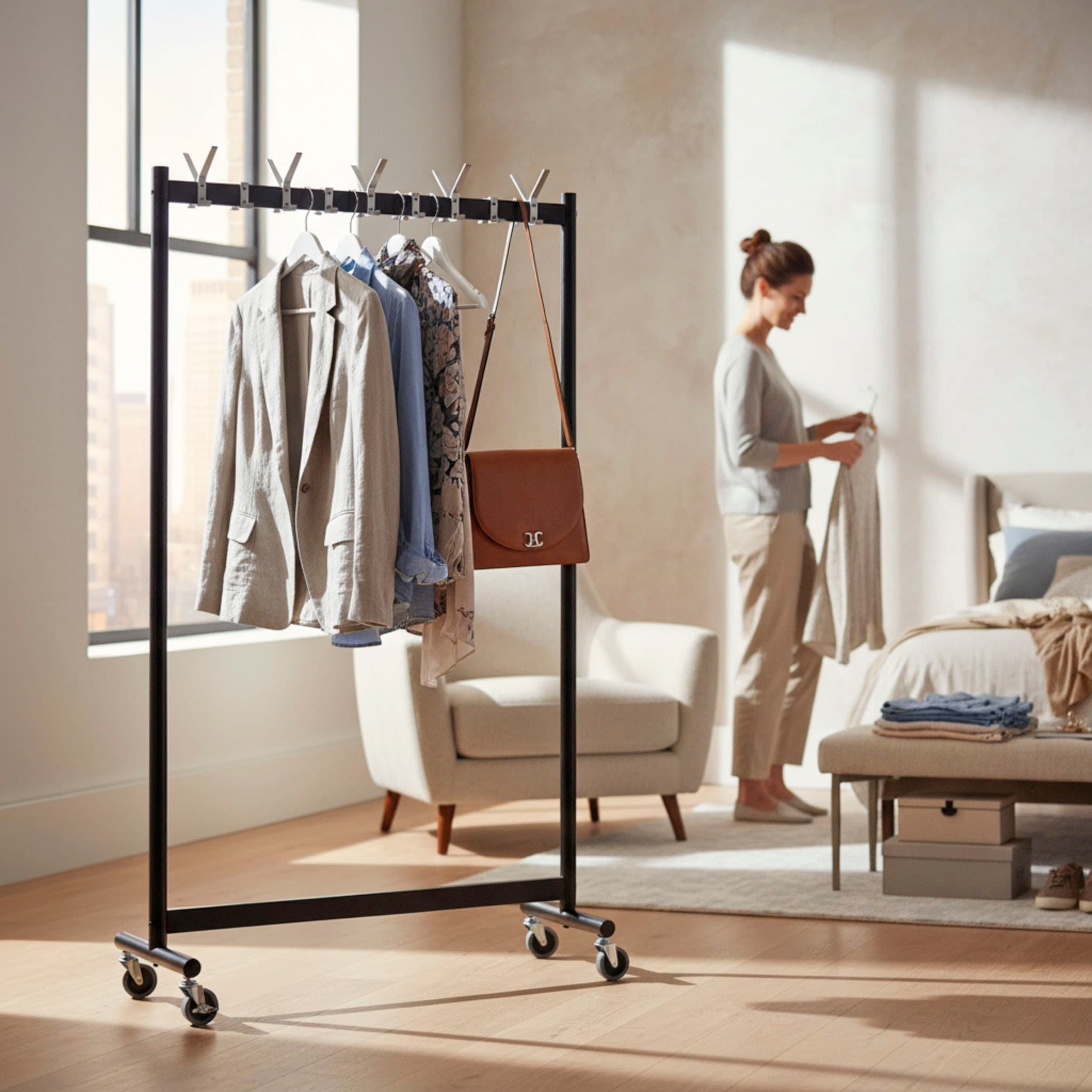 HAKU Garderobenständer »Garderobe, Garderobenständer, Kleiderständer auf Rollen, Kleiderwagen« rechteckig - aus Metall Schwarz - B/T/H 103/39/174 cm