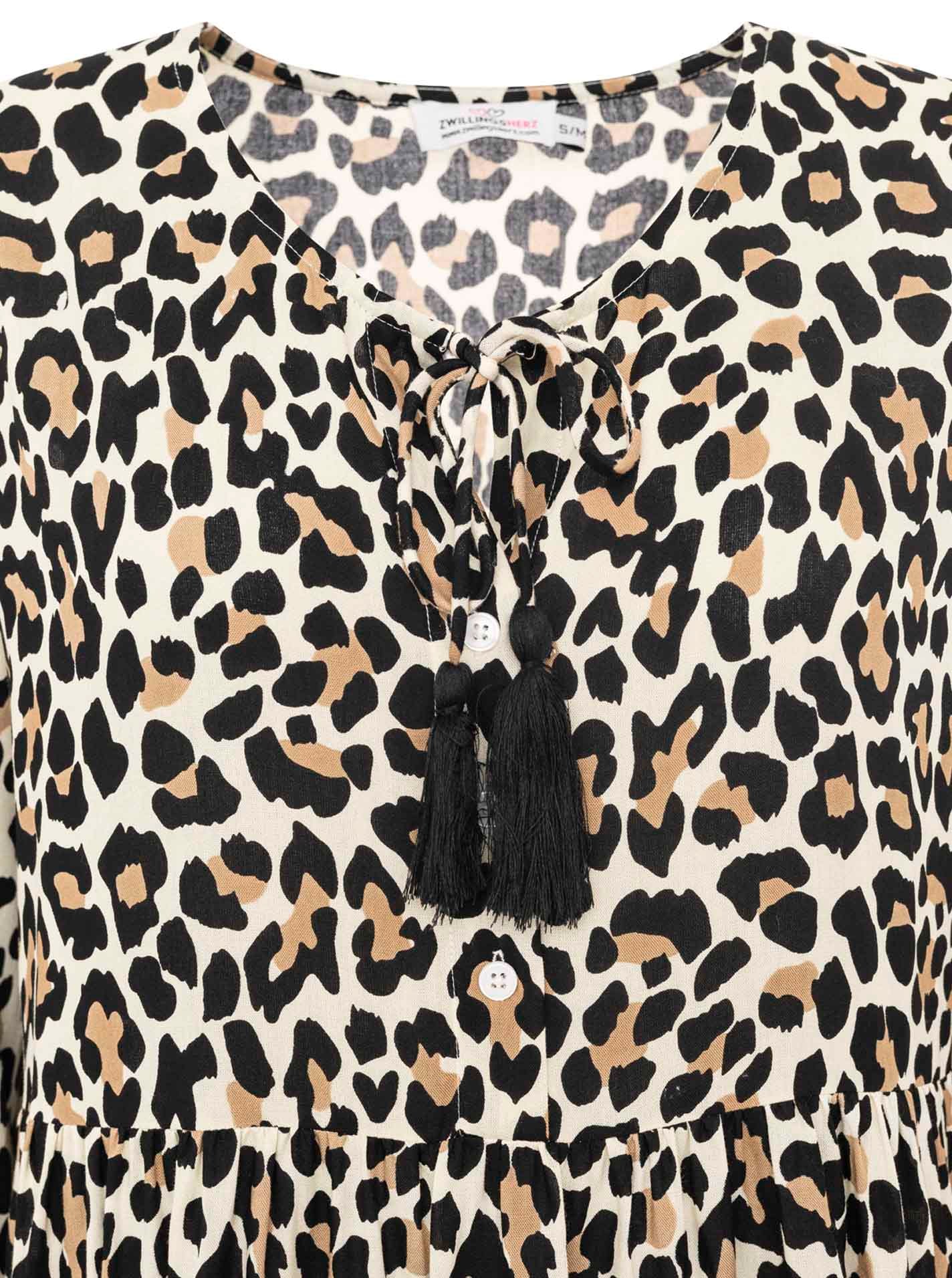 Zwillingsherz Sweatkleid »"Leo Dream"« Leomuster, figurumspielend, pinke Tassel, lange Ärmel