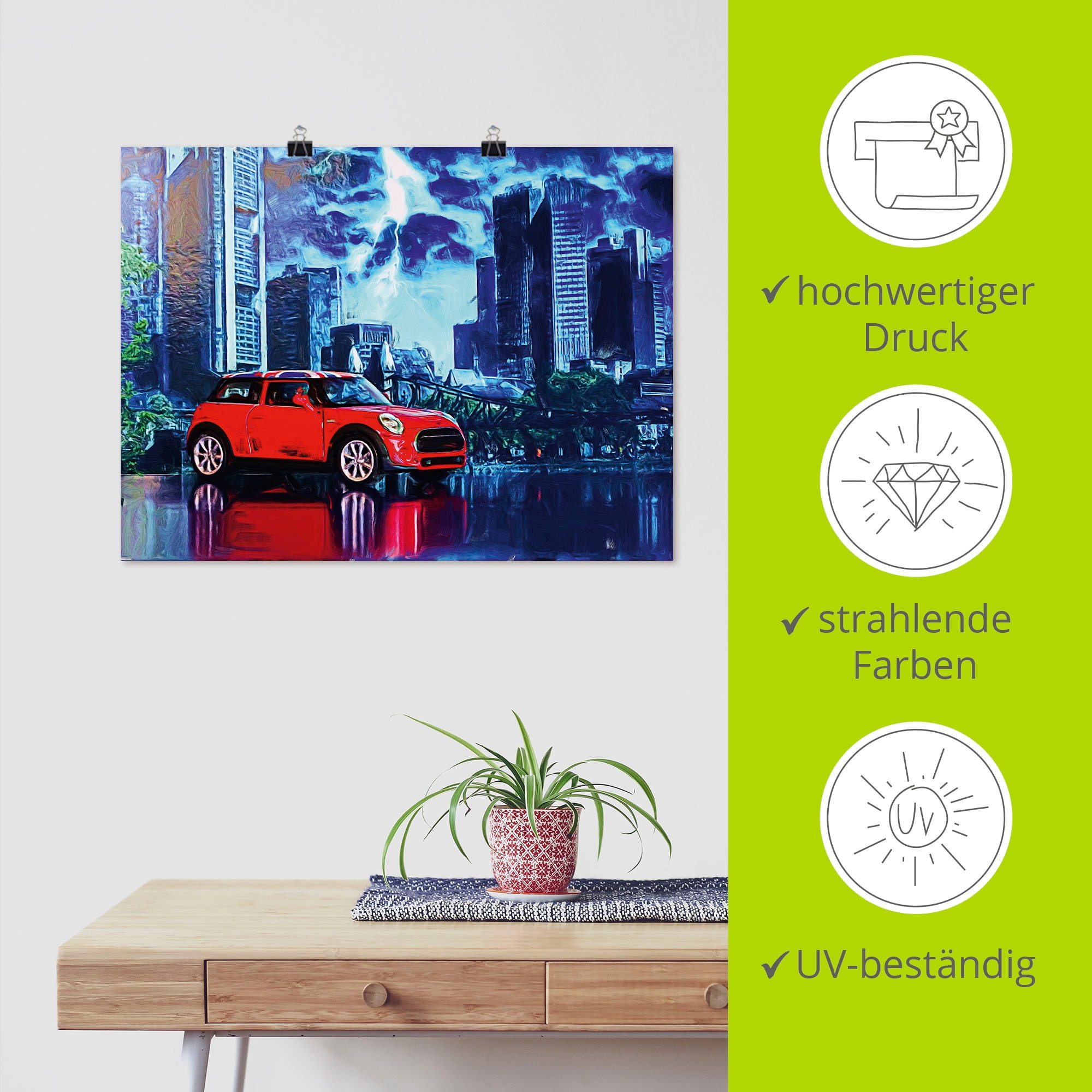 Artland Poster »Nachts in der Stadt«, Auto, (1 St.), als Alubild, Leinwandbild, Wandaufkleber oder Poster in versch. Größen