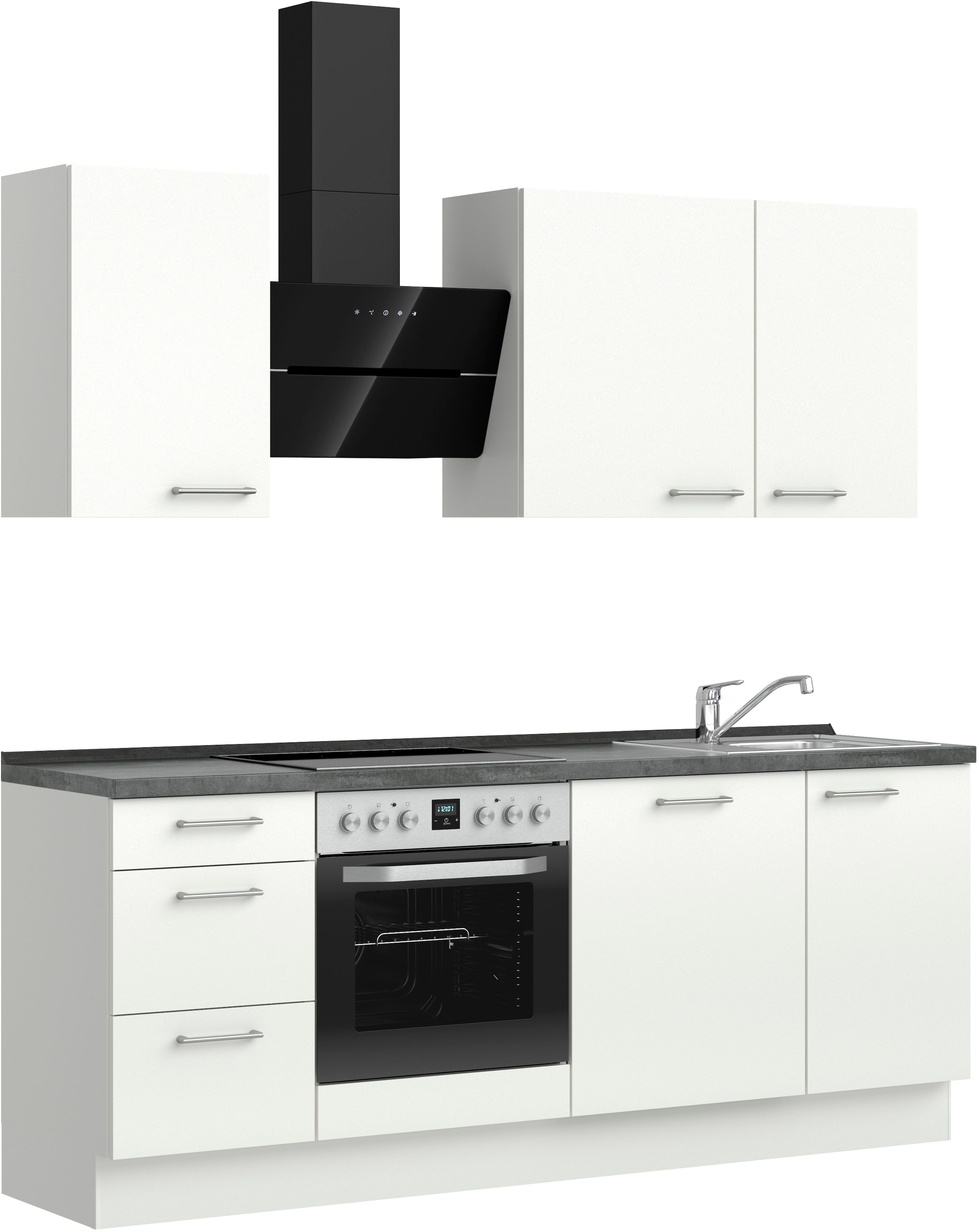 nobilia® Küchenzeile »"Laser II", Ausrichtung wählbar, Breite 210 cm« vormontiert, wahlw. mit unterschiedlichen E-Geräten-Sets