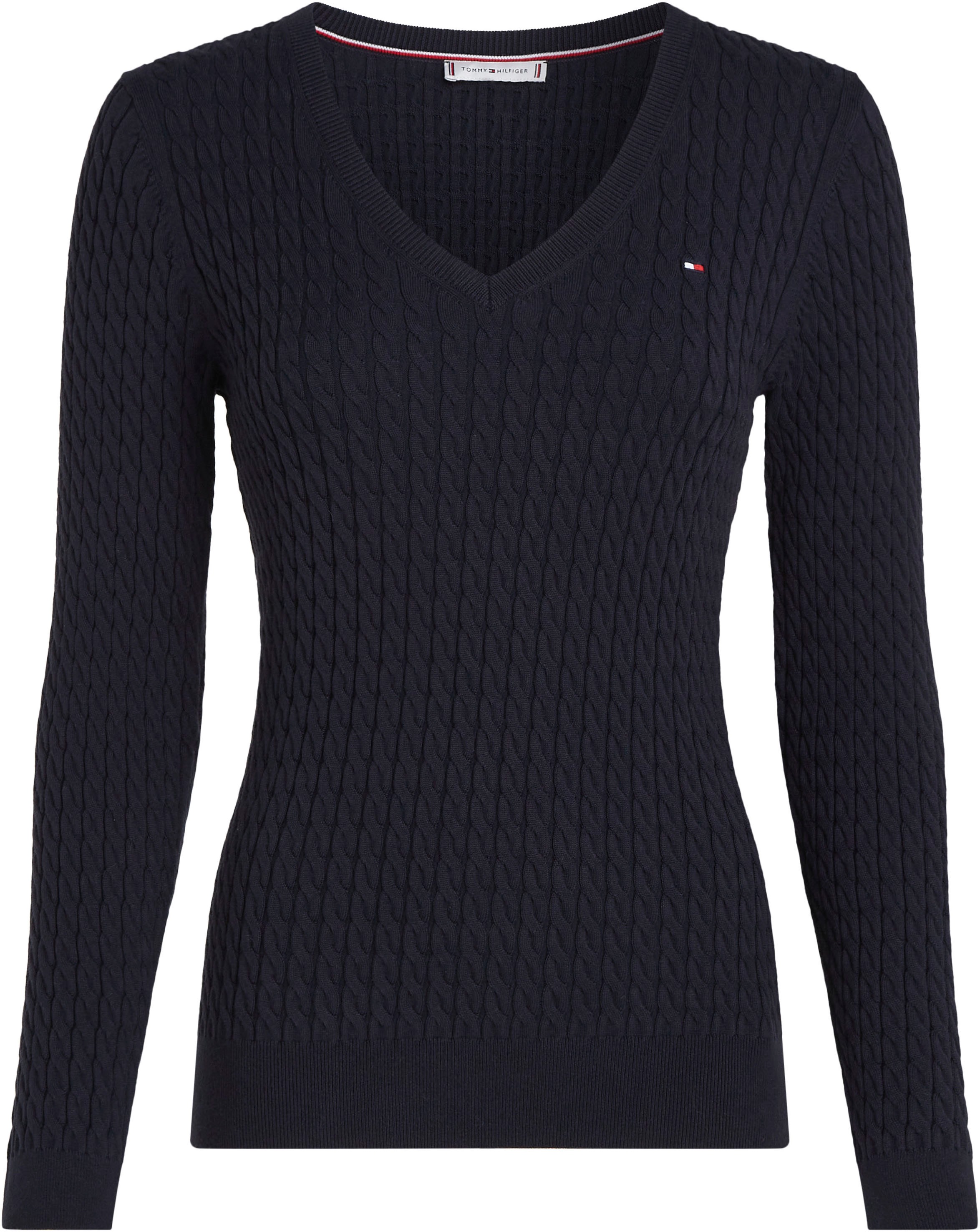 Tommy Hilfiger Strickpullover »CO CABLE V-NK SWEATER«, mit Zopfmuster
