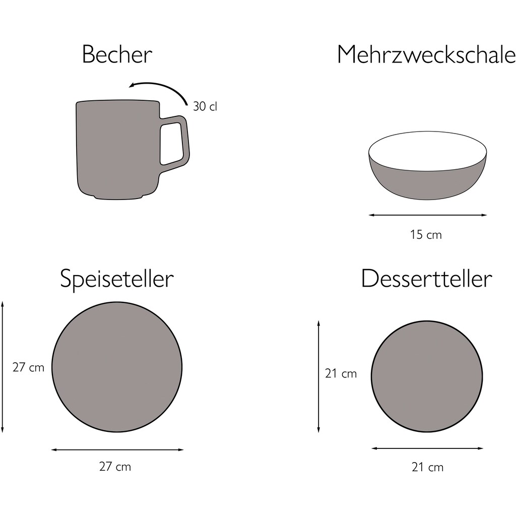CreaTable Kombiservice »Geschirr-Set Mandala«, (Set, 16 tlg., Kaffeeservice und Tafelservice im Set, für 4 Personen)