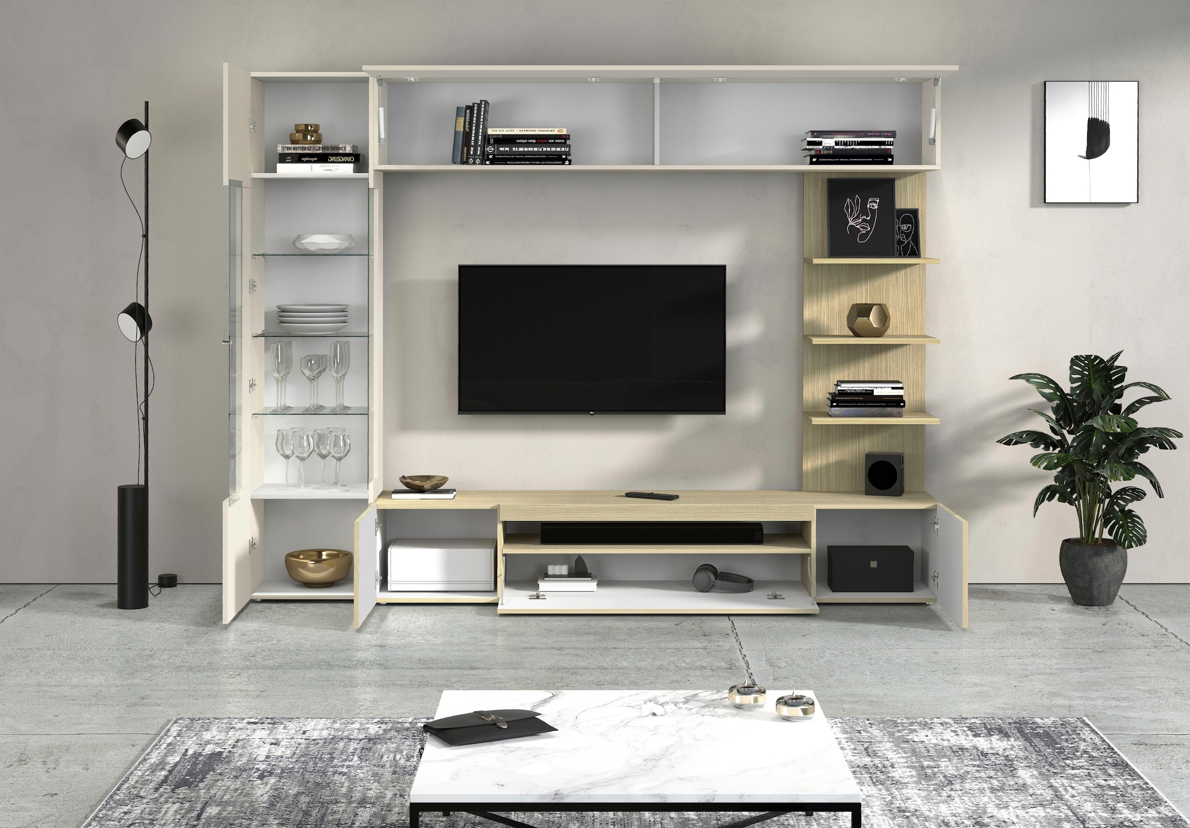 INOSIGN Wohnwand »Wohnwand New Egypt, Anbauwand, Medienwand, Wohnzimmerwand« Weiß in Hochglanz, alle anderen Farben in matter Ausführung., 4 Stk. tlg.