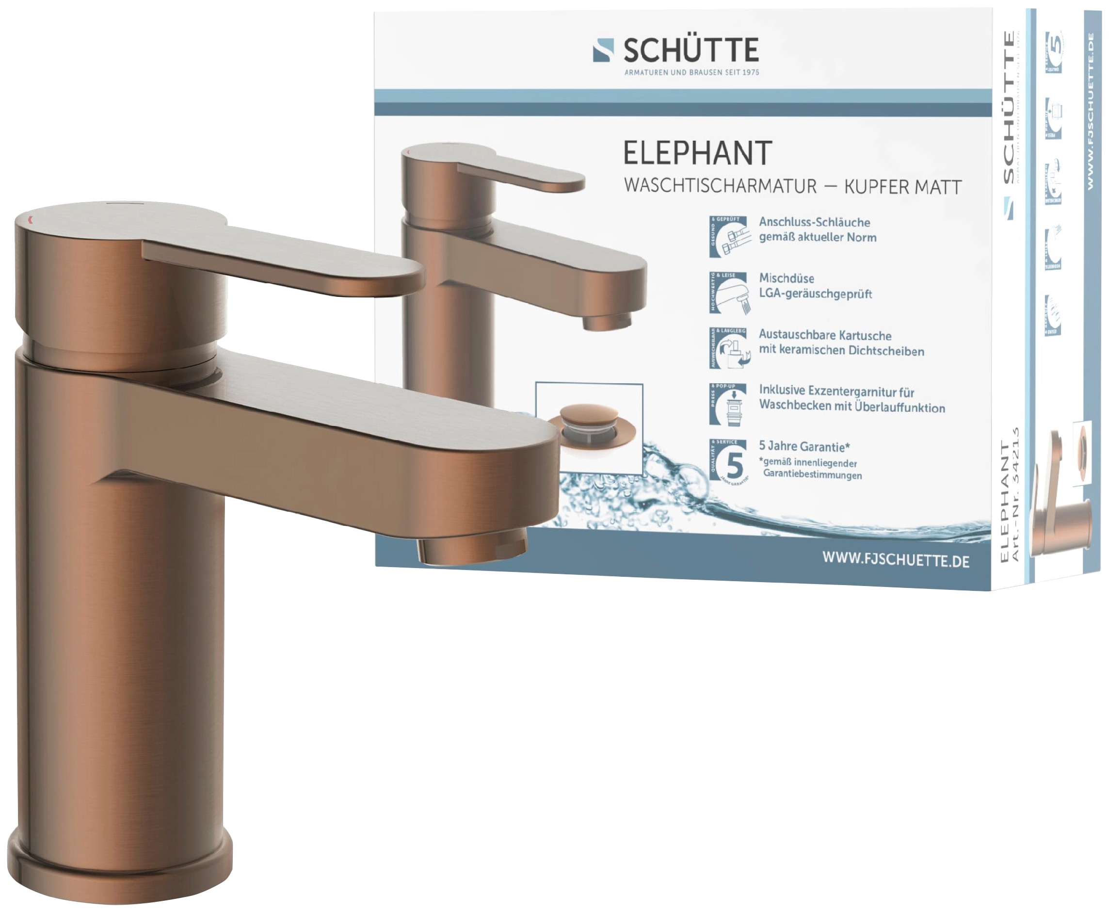 Schütte Waschtischarmatur »ELEPHANT«, inkl. Exzenter, Marken-Mischdüse, leichte Montage