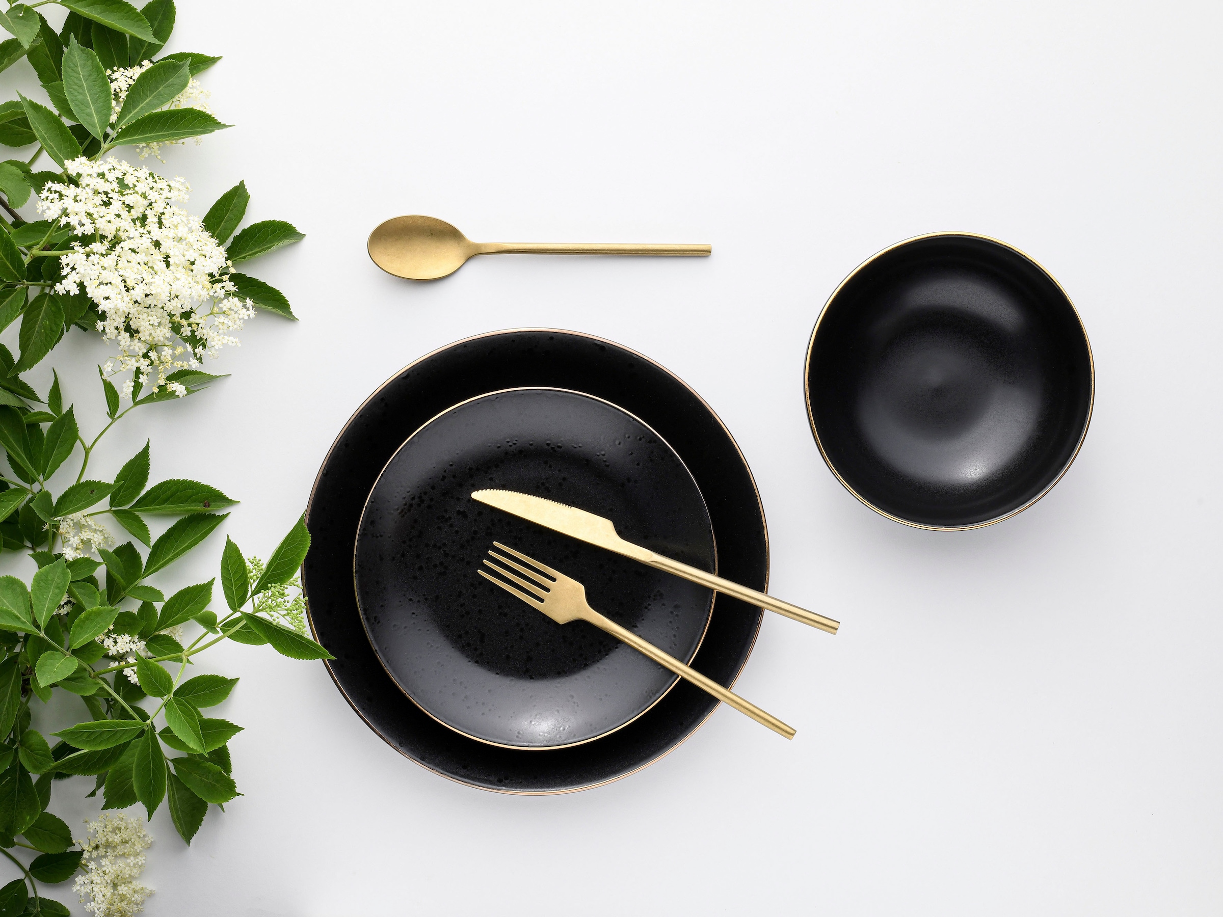 CreaTable Teller-Set »Geschirr-Set Industrial«, (Set, 12 tlg., Tafelservice für 4 Personen), Service, schwarz, Goldrand, 12 Teile, für 4 Personen