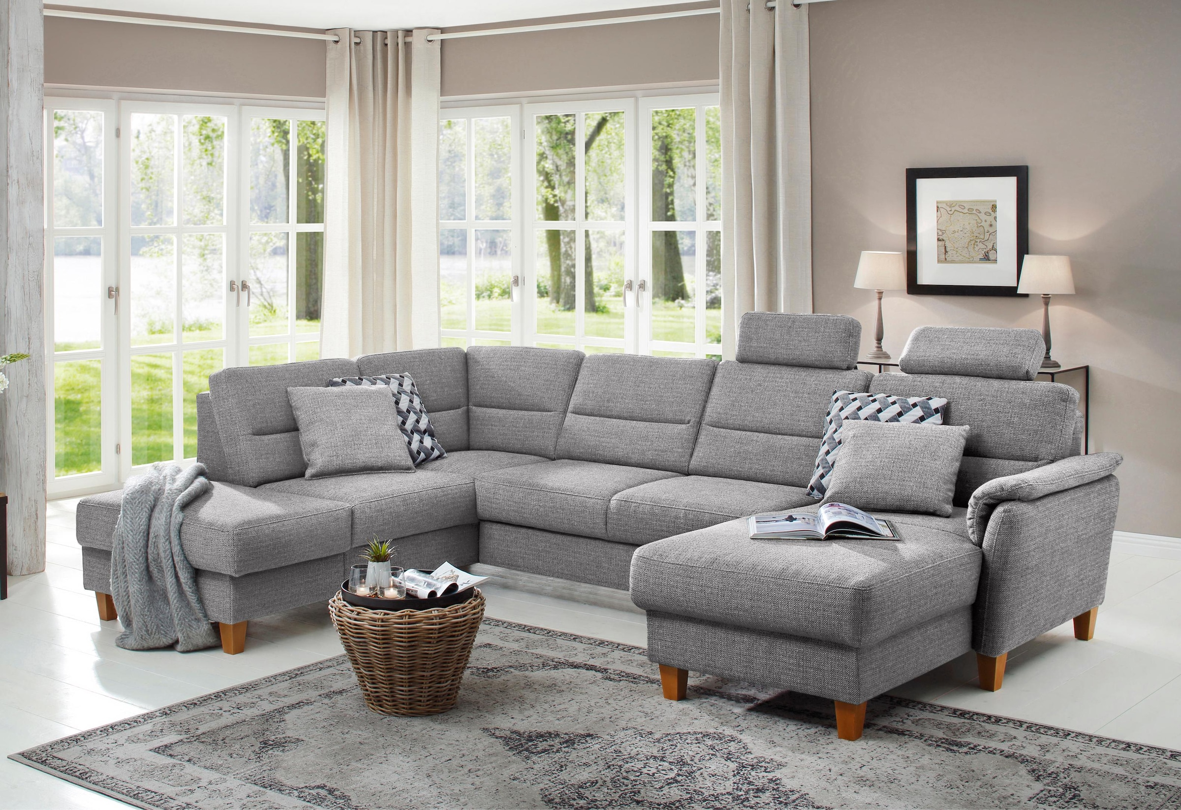 Home affaire Wohnlandschaft »Palmera U-Form, B: 308 cm« optional Bettfunkti günstig online kaufen