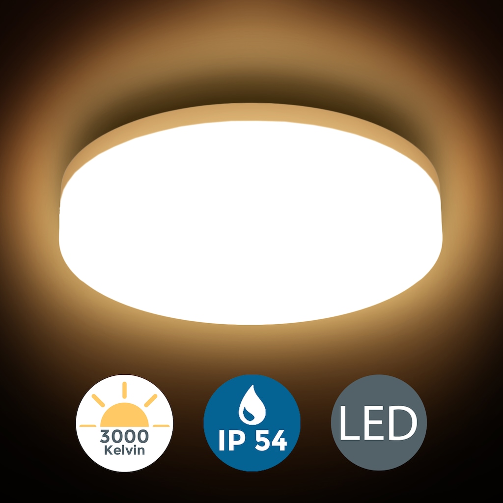 B.K.Licht LED Deckenleuchte, LED-Board, Warmweiß, LED Bad Deckenlampe LED 13W 1500lm Bad-Lampen IP54 Badezimmer-Leuchte Küche Flur