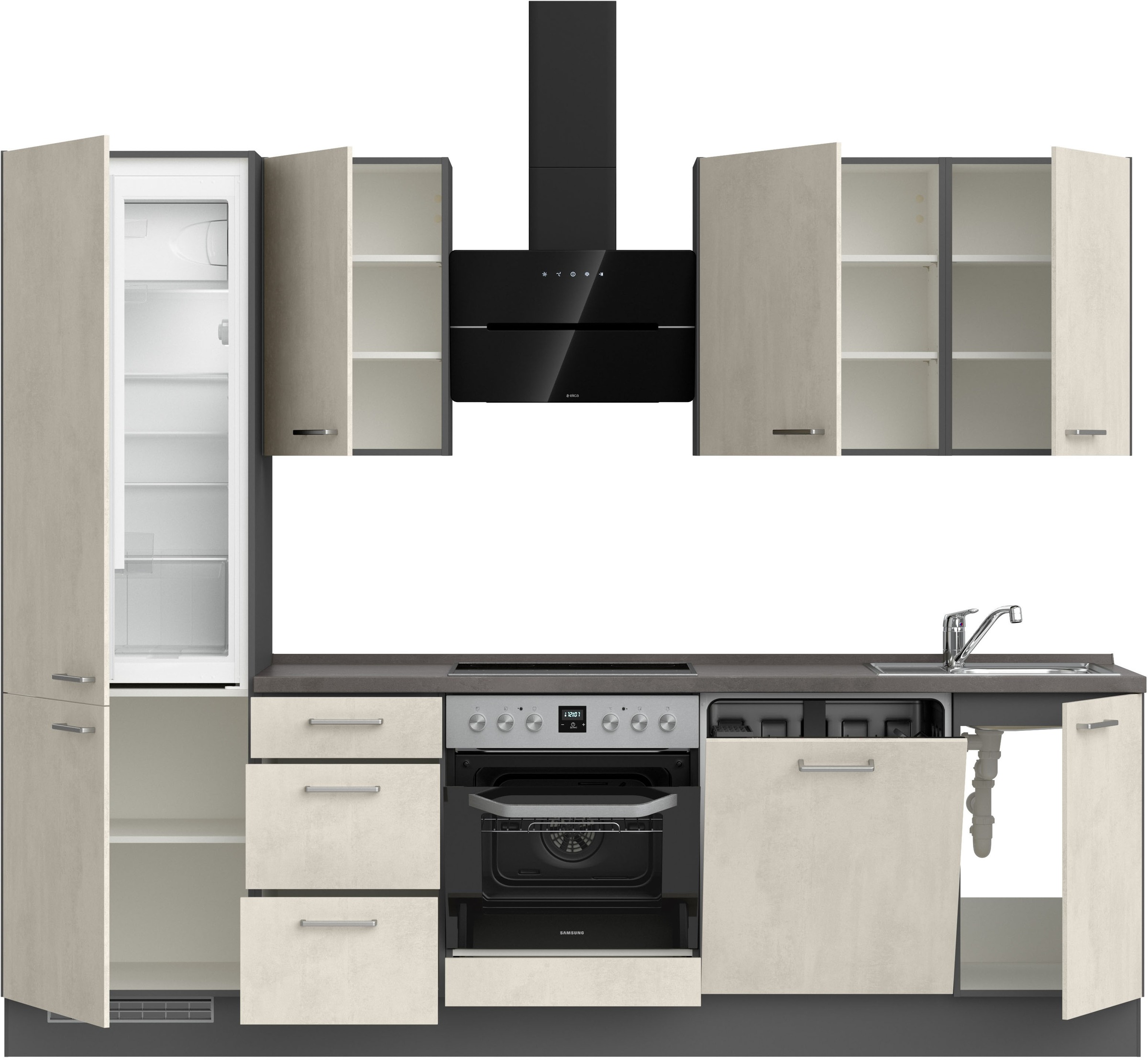 nobilia® Küchenzeile »"Riva II"« vormontiert, Ausrichtung wählbar, Breite 270 cm, wahlw. mit E-Geräten