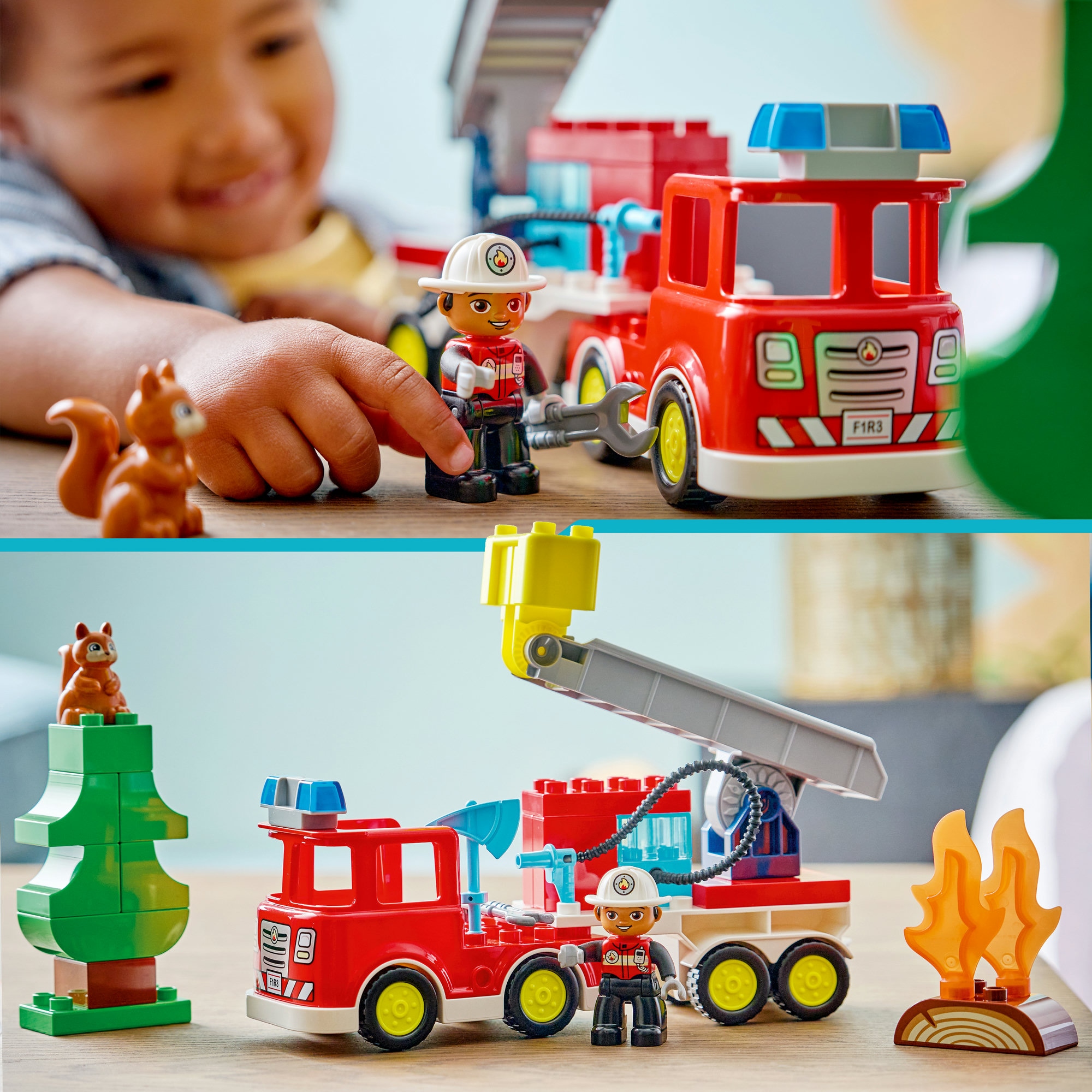 LEGO® Konstruktionsspielsteine »Löschauto mit Schlauch und Feuerwehrmann (10473), LEGO DUPLO Town«